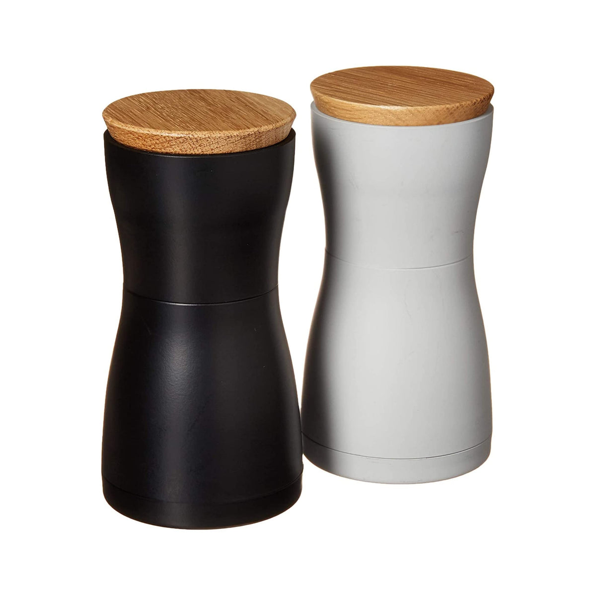 Adhoc Twin Salt And Pepper Mill Gift Set - Adjustable Salt & Peppercorn Grinder - Screw-On Lid In Upside-Down Design - White/Bla