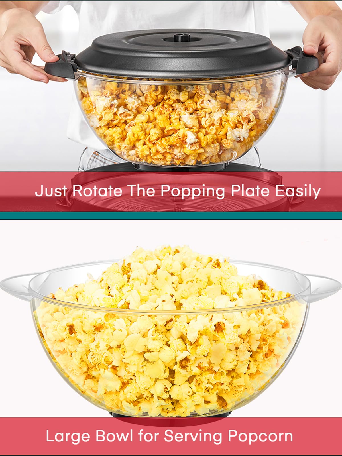 Popcorn Machine, 6 Qt Automatic Stirring Popcorn Maker, Electric Hot Oil Popcorn Popper, Diy Flavor,Detachable & Nonstick Plate,