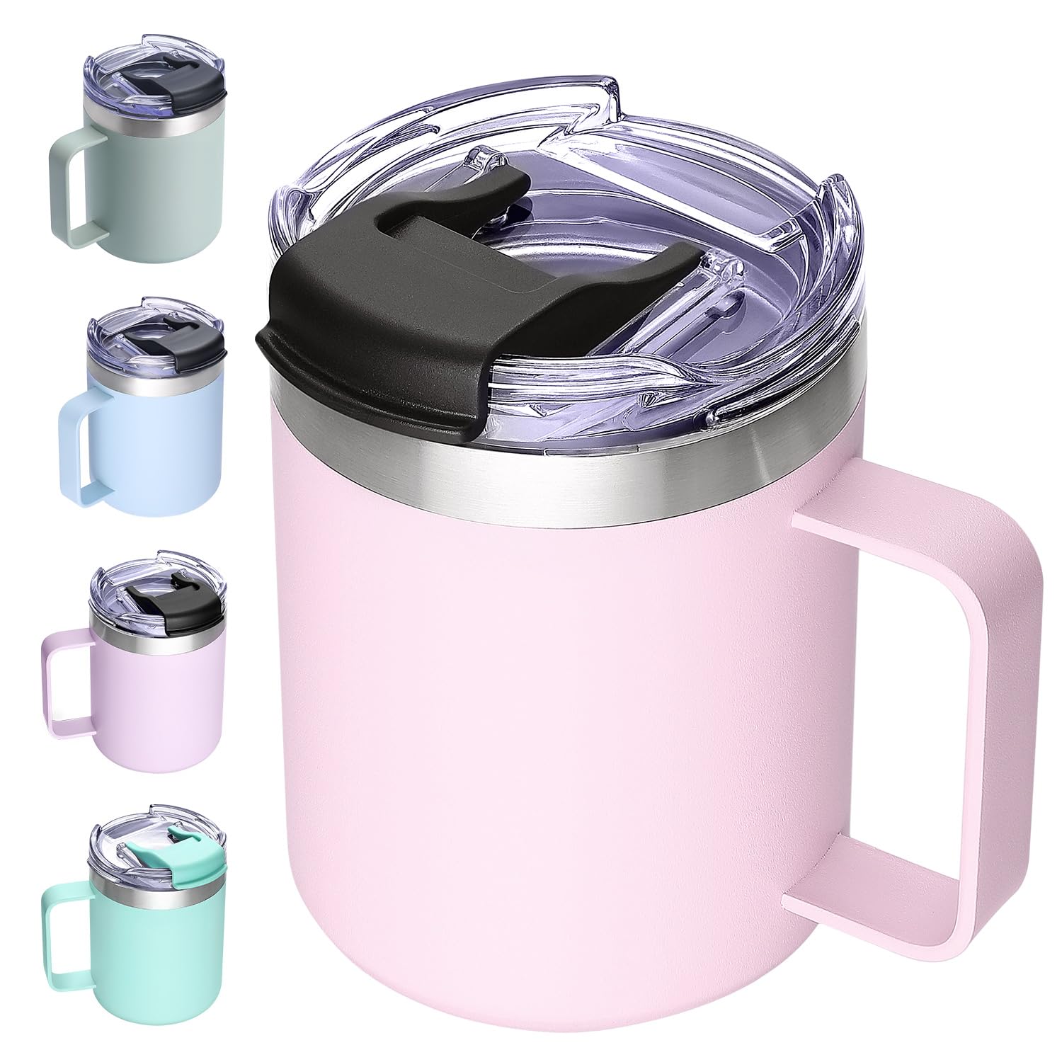 ALOUFEA 12oz Insulated Coffee Mug Cup with Handle, Stainless Steel Travel Coffee Mug with Flip Lid, Double Wall Vacuum Coffee Tu