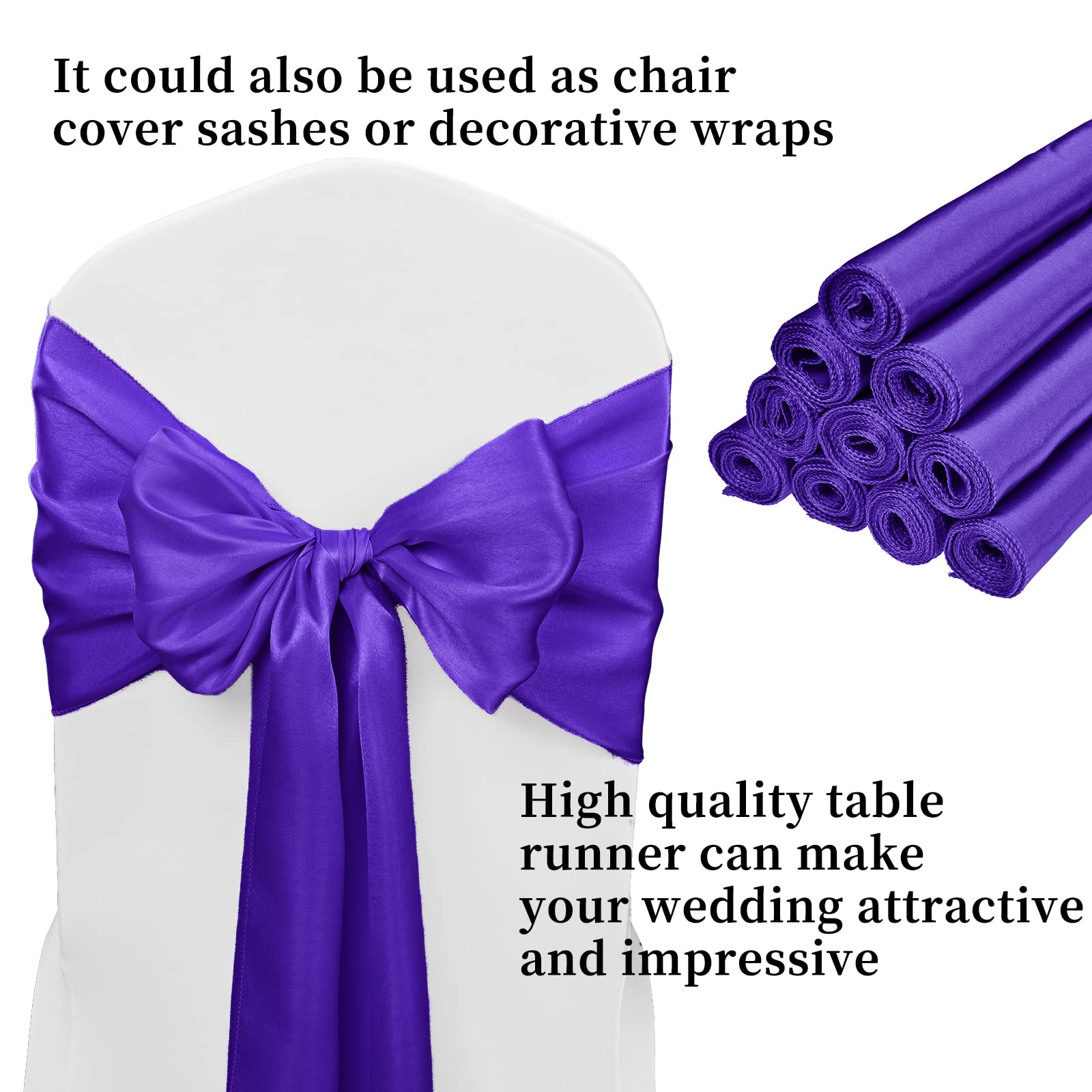 10-Pack Purple 12 X 108 Inches Long Premium Satin Table Runner For Wedding, Decorations For Birthday Parties, Banquets, Graduati