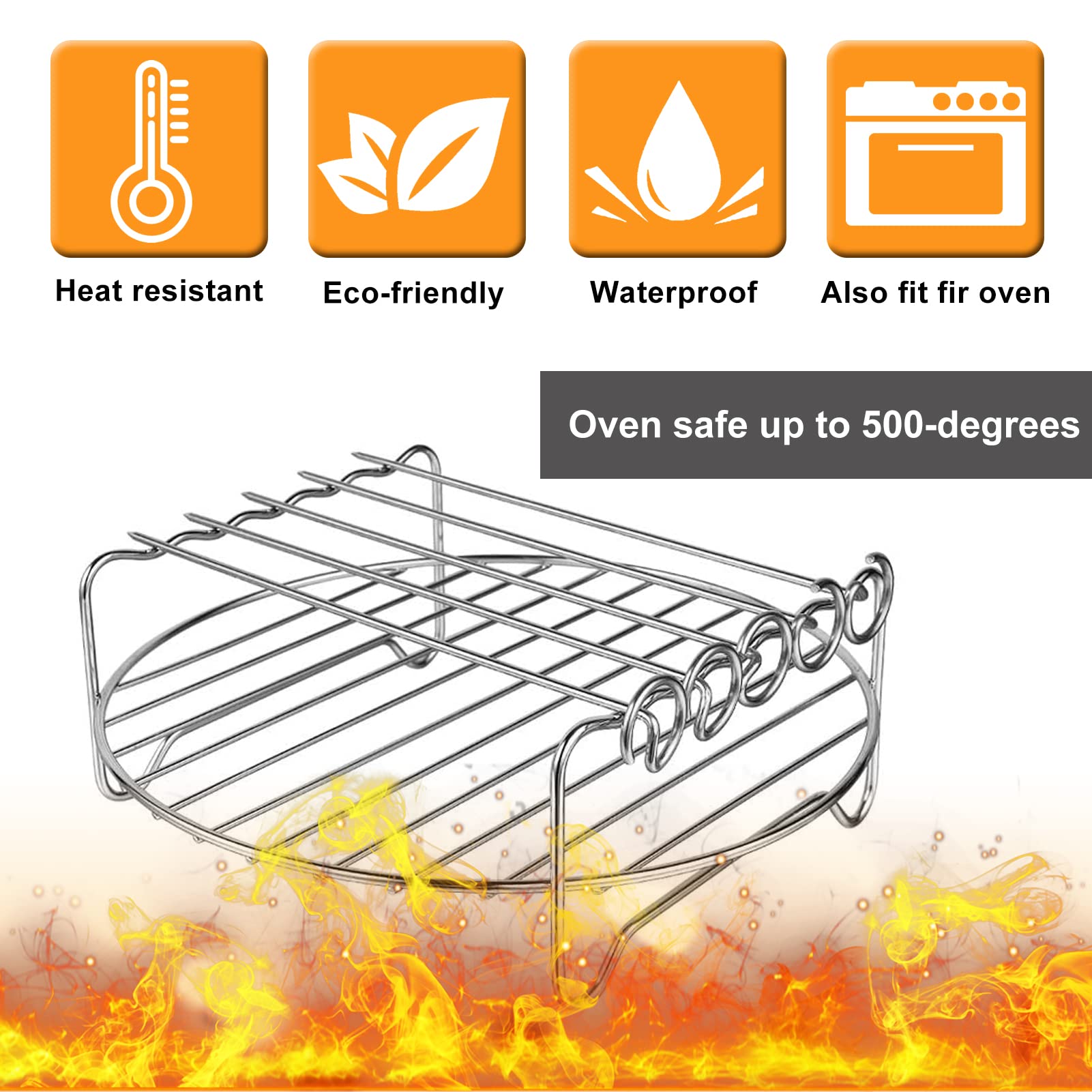 GWY Air Fryer Rack Set of 2, Multi-Purpose Metal Double Layer Wire Rack, 7.8" x 7.8", Dishwasher Safe, Silver for Ninja, Power XL,