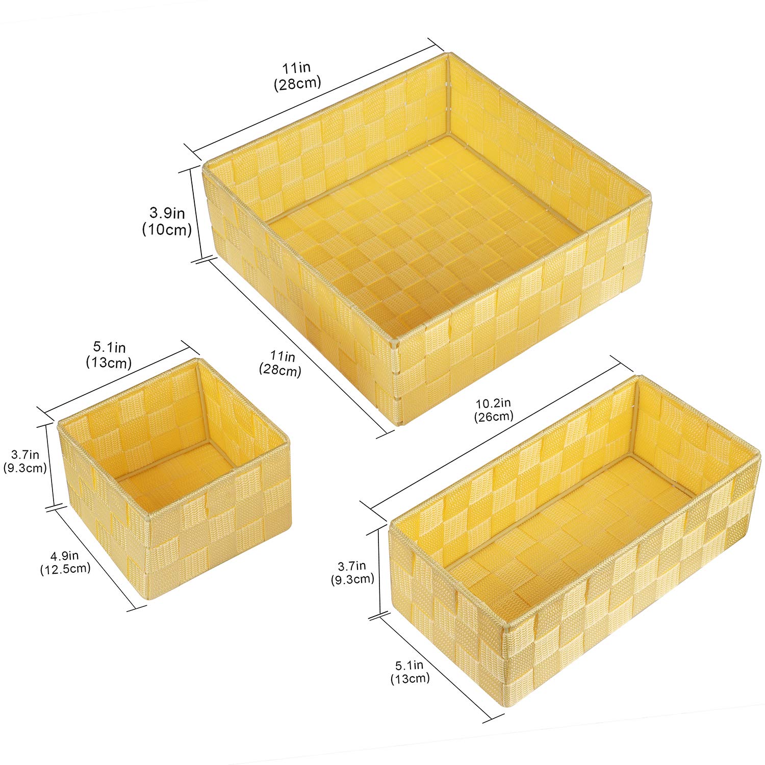 Posprica Woven Storage Baskets for Organizing  Small Black Baskets Cube Bin Container Tote Organizer Divider for Drawer  Closet  Shelf  Dresser  Set of 4(Yellow)
