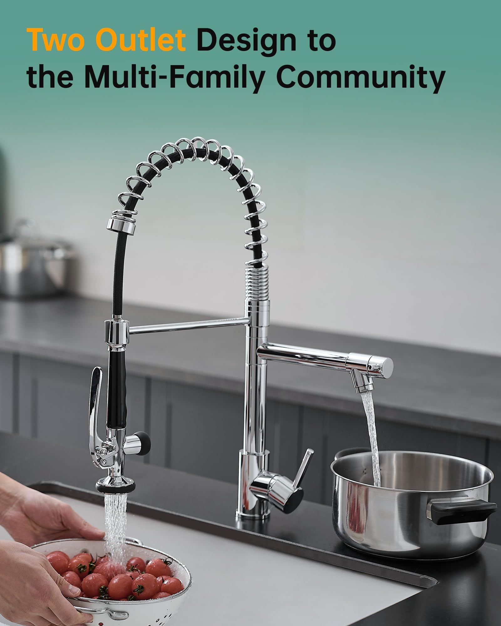 Fapully Chrome Kitchen Faucet With Sprayer,Commercial Single Handle Pull Down Kitchen Sink Faucet