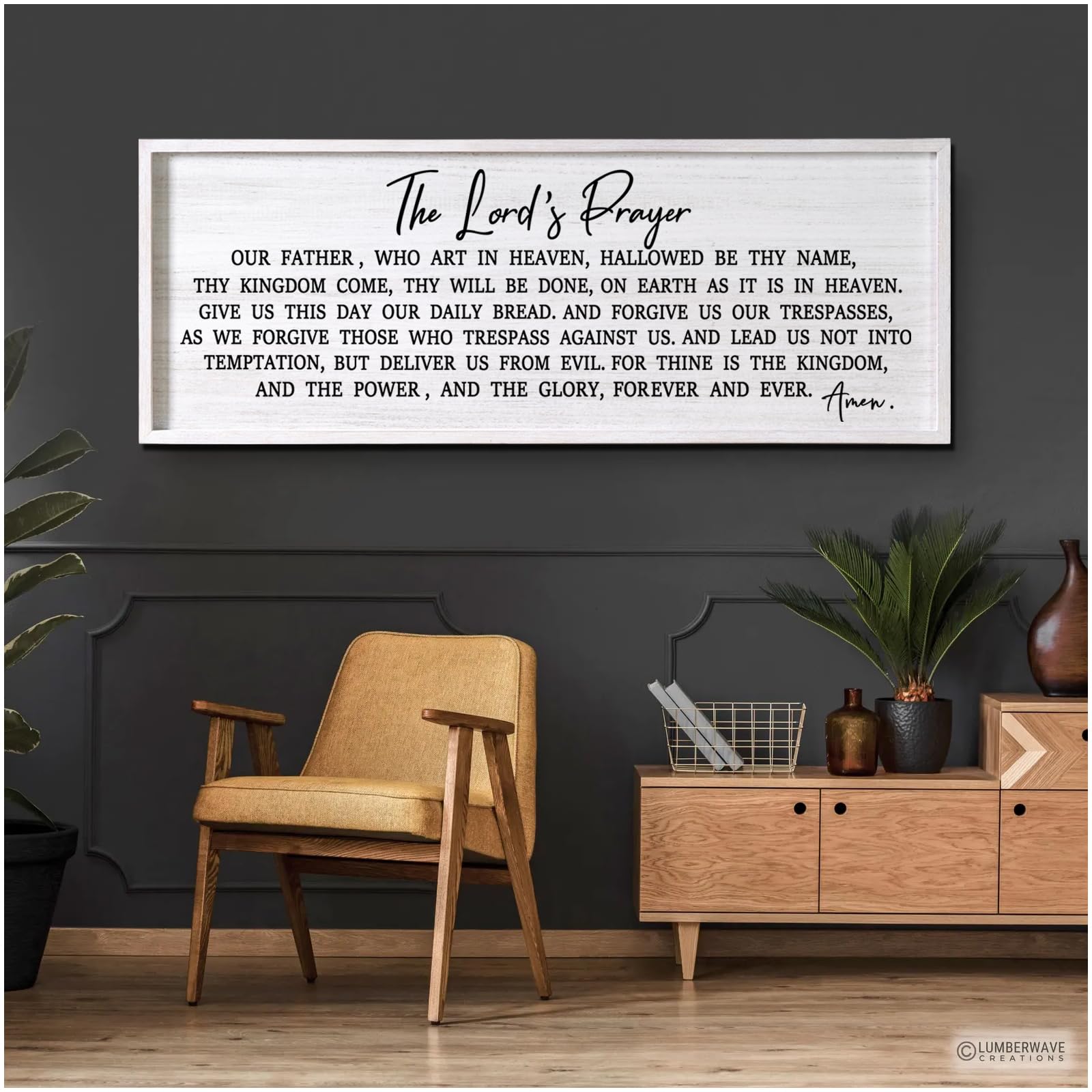 Our Father Prayer Bible Verse Framed Wall Art, 40    15   Rustic Religious Christian Lords Prayer Sign for God Jesus Christ Pray