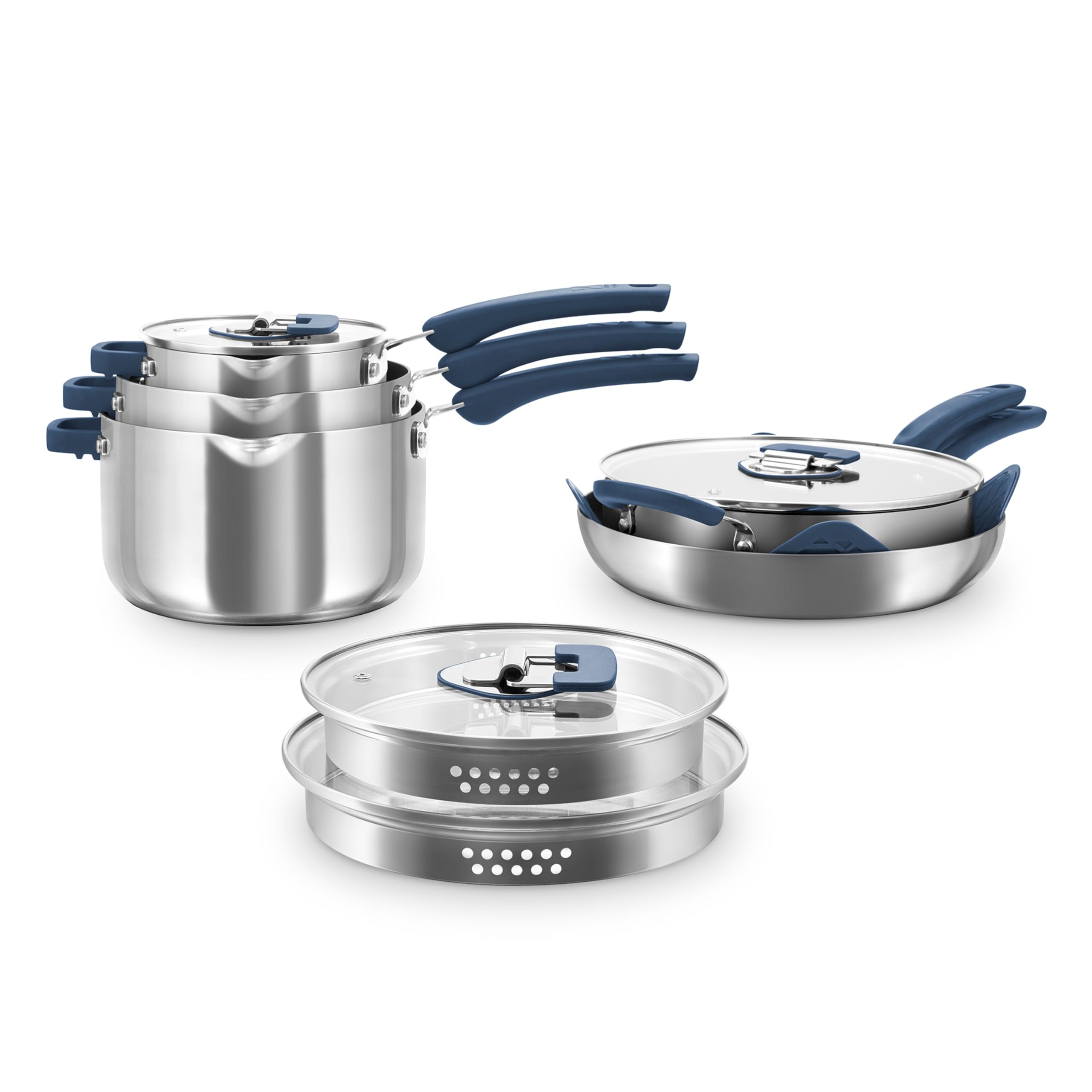 Zakarian x Dash TruPro Stainless Steel Cookware Set  RustResistant, Nonstick Cookware Set for Everyday Cooking  Straining Lid