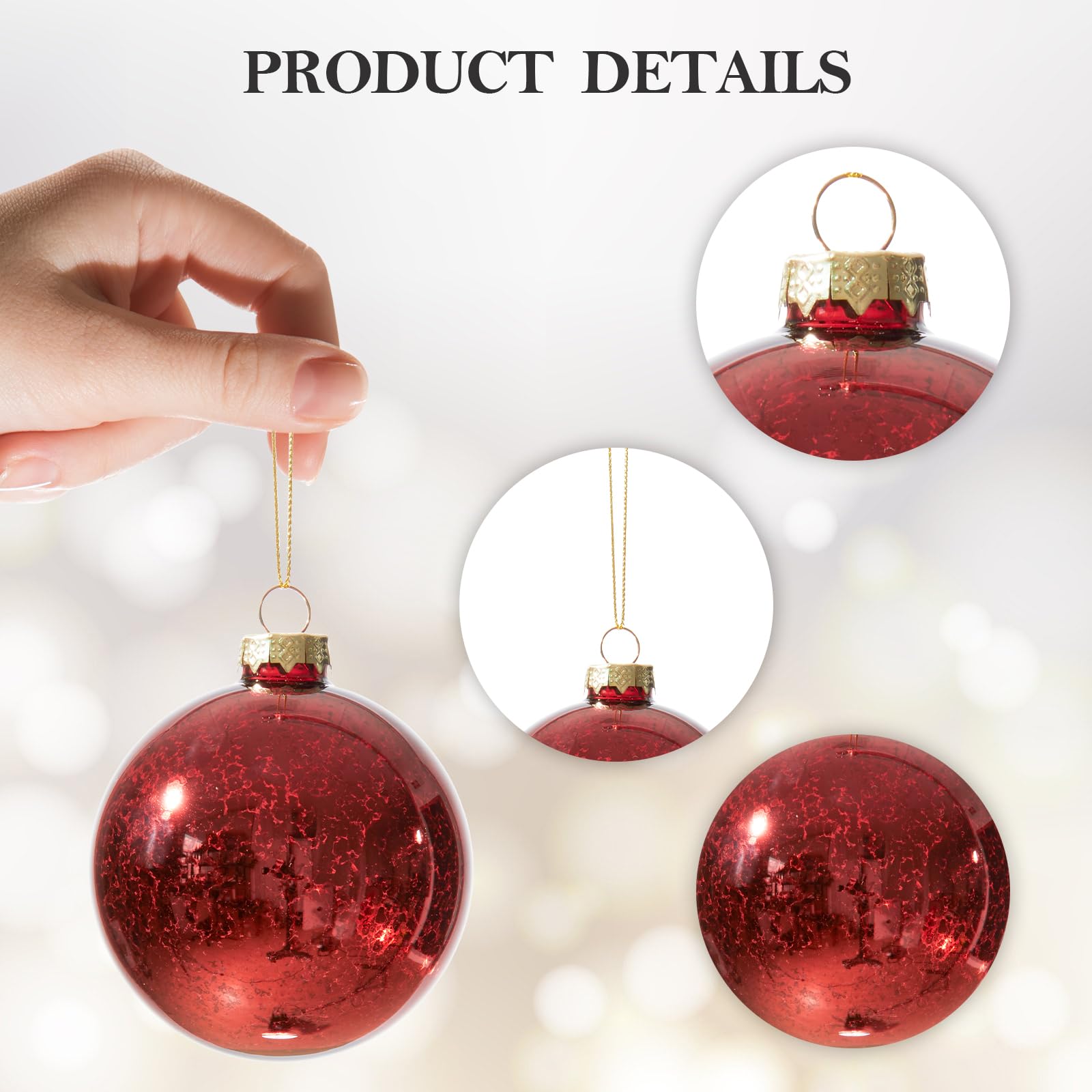 DN DECONATION Christmas Tree Decorative Hanging Ornaments, Red Mercury Glass Ball Set, 3.14    Tree Ornaments for Christmas Deco