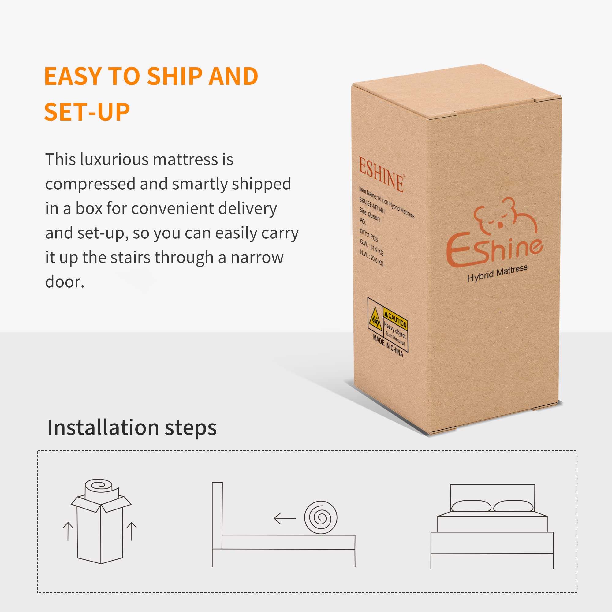 ESHINE Queen Adjustable Bed Frame - 12?Luxury Cool Gel Memory Foam Hybrid Mattress(609 Pocket Springs)  5 Minutes Installation  609 Independent Pocket Springs  Massage  3000 Premium Series