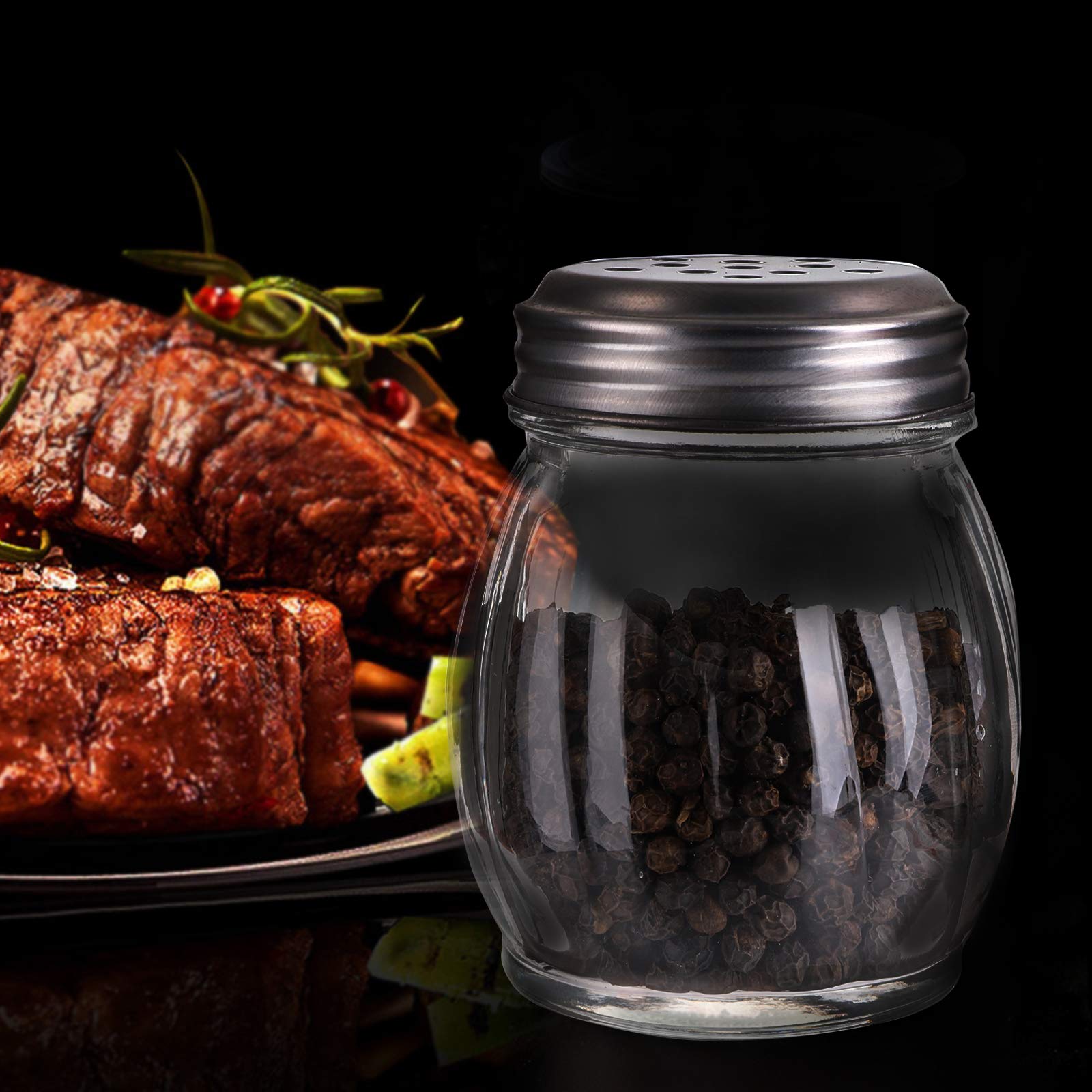 Nicunom 20 Pack 6 Oz Spices Shaker With Perforated Stainless Steel Lid, Swirl Glass Parmesan Cheese Shaker With Slotted Caps, Sa