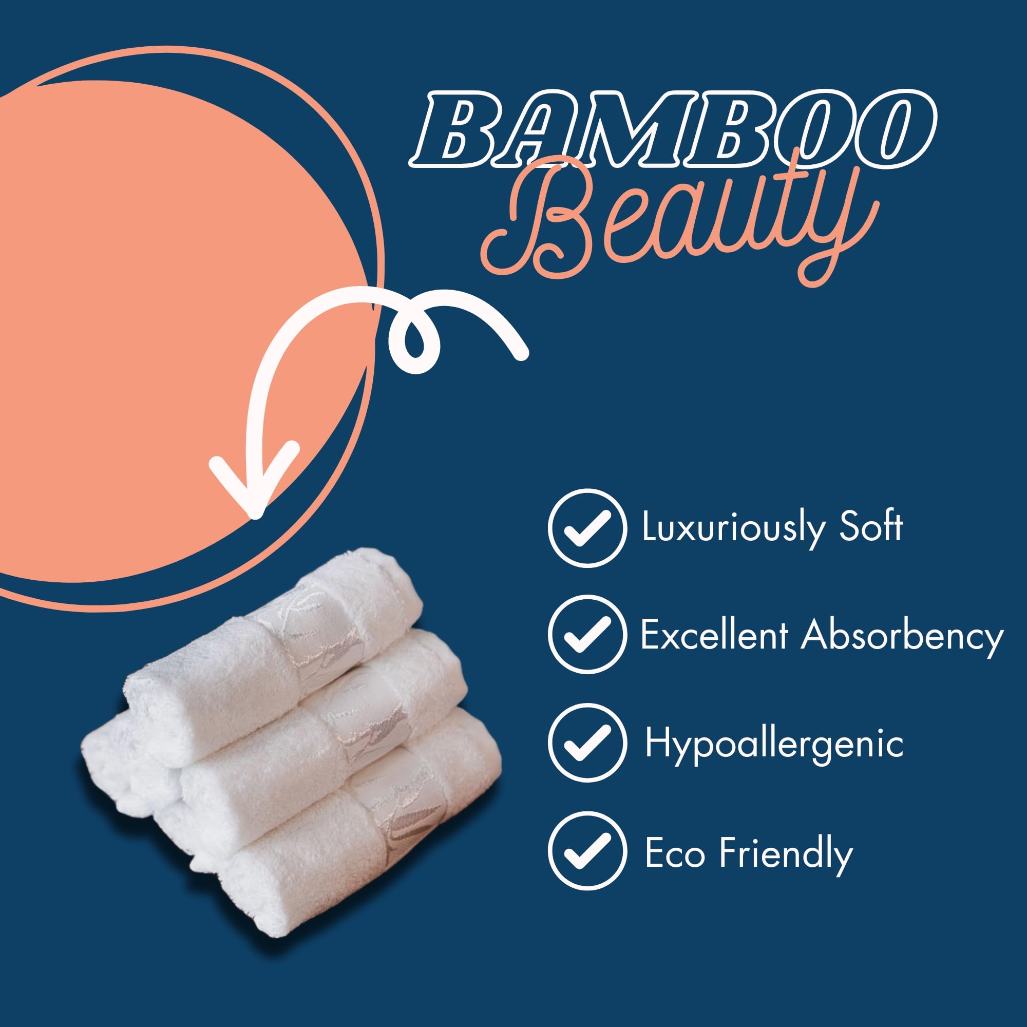 Marmaris Co. Set Of 6 Luxury Wash Cloths For Your Face Viscose Bamboo & Turkish Cotton, White Wascloths