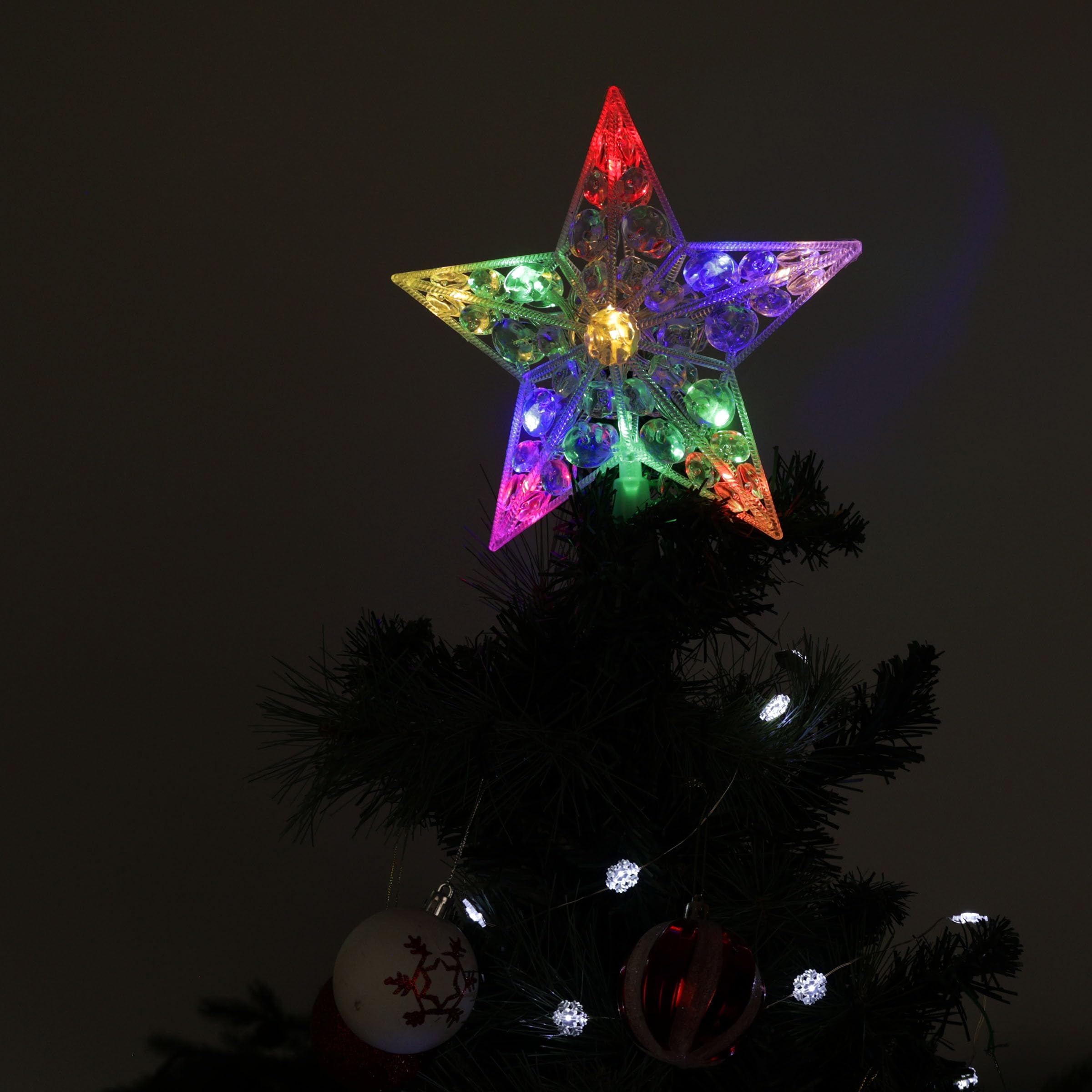 Alpine Corporation COR340MC-TM 9 Star Tree Topper with Multi-Color LED Lights - Holiday Christmas Tree Decoration, Lighted Star