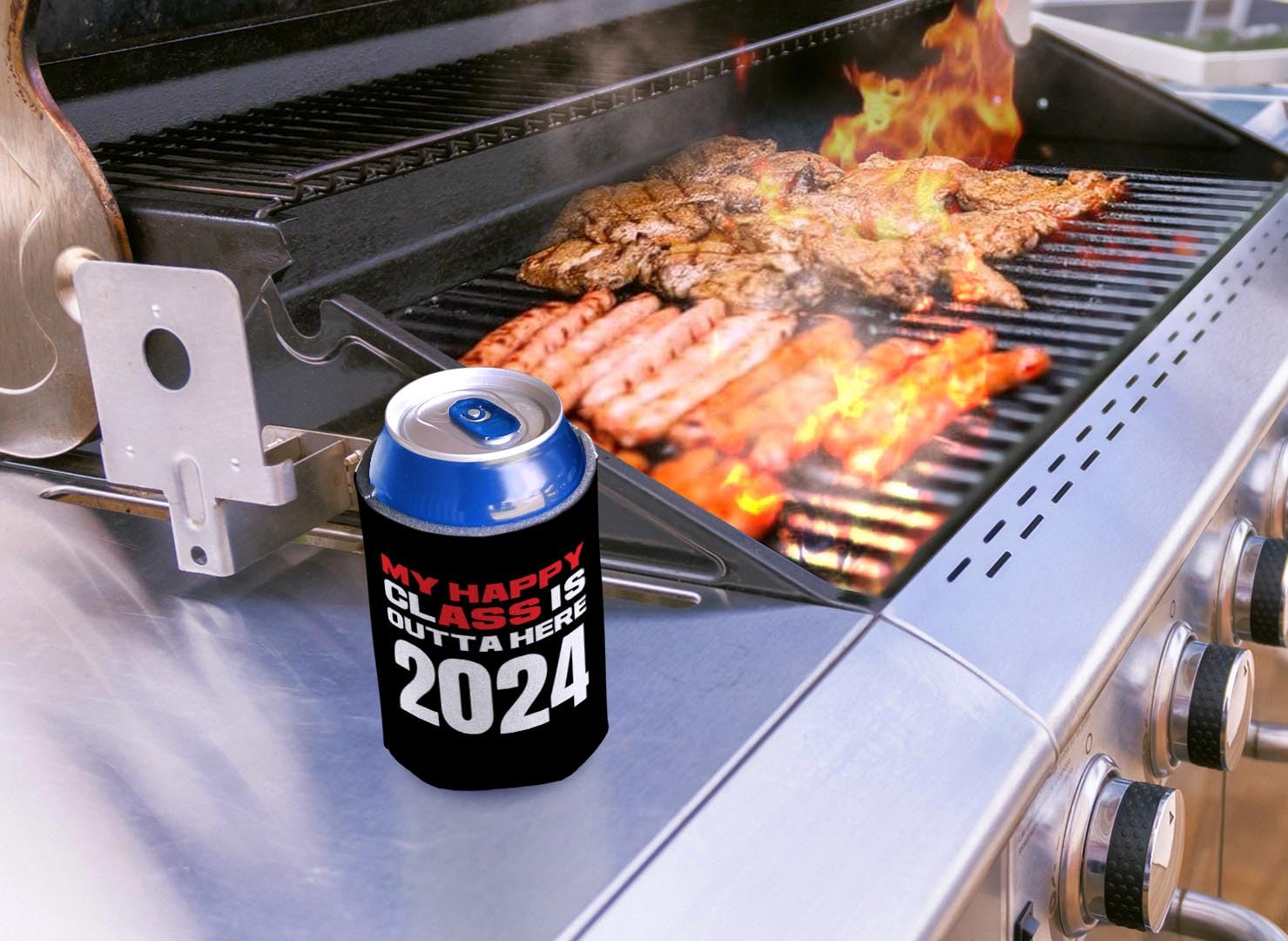 Graduation Gift Funny Can Coolie My Happy Class Outta Here 2024 Graduation Party Favor 6-Pack Can Drink Coolies Black