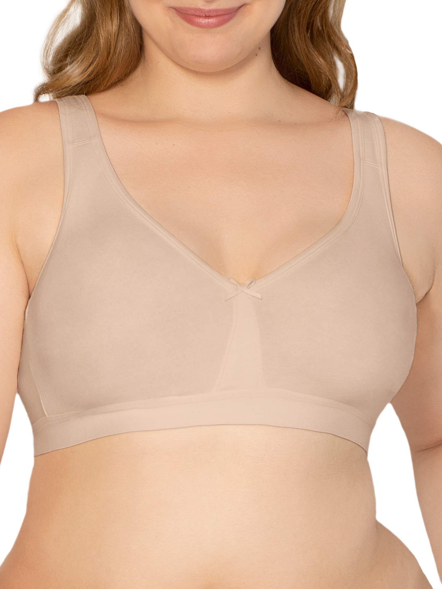Fruit Of The Loom Womens Plus Size Wireless Cotton Full Coverage Bra, Sand, 46C Us