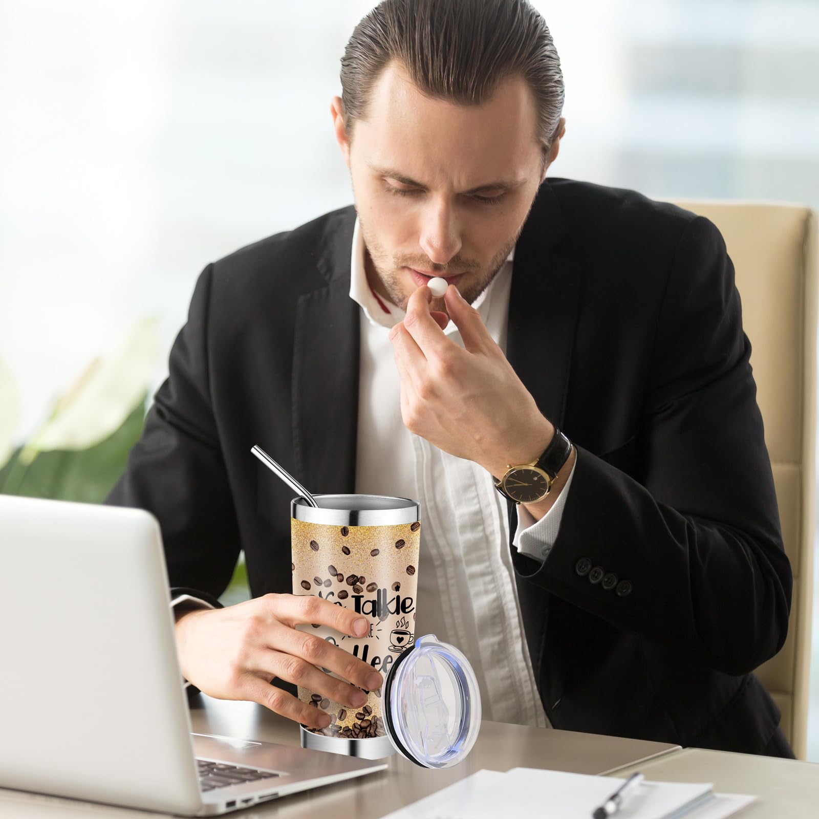 Havawish Gnome Coffee Tumbler 20Oz Glitter Brown Coffee Gnome Cup Tumbler With Lid And Straw Coffee Lovers Gift Insulated Travel