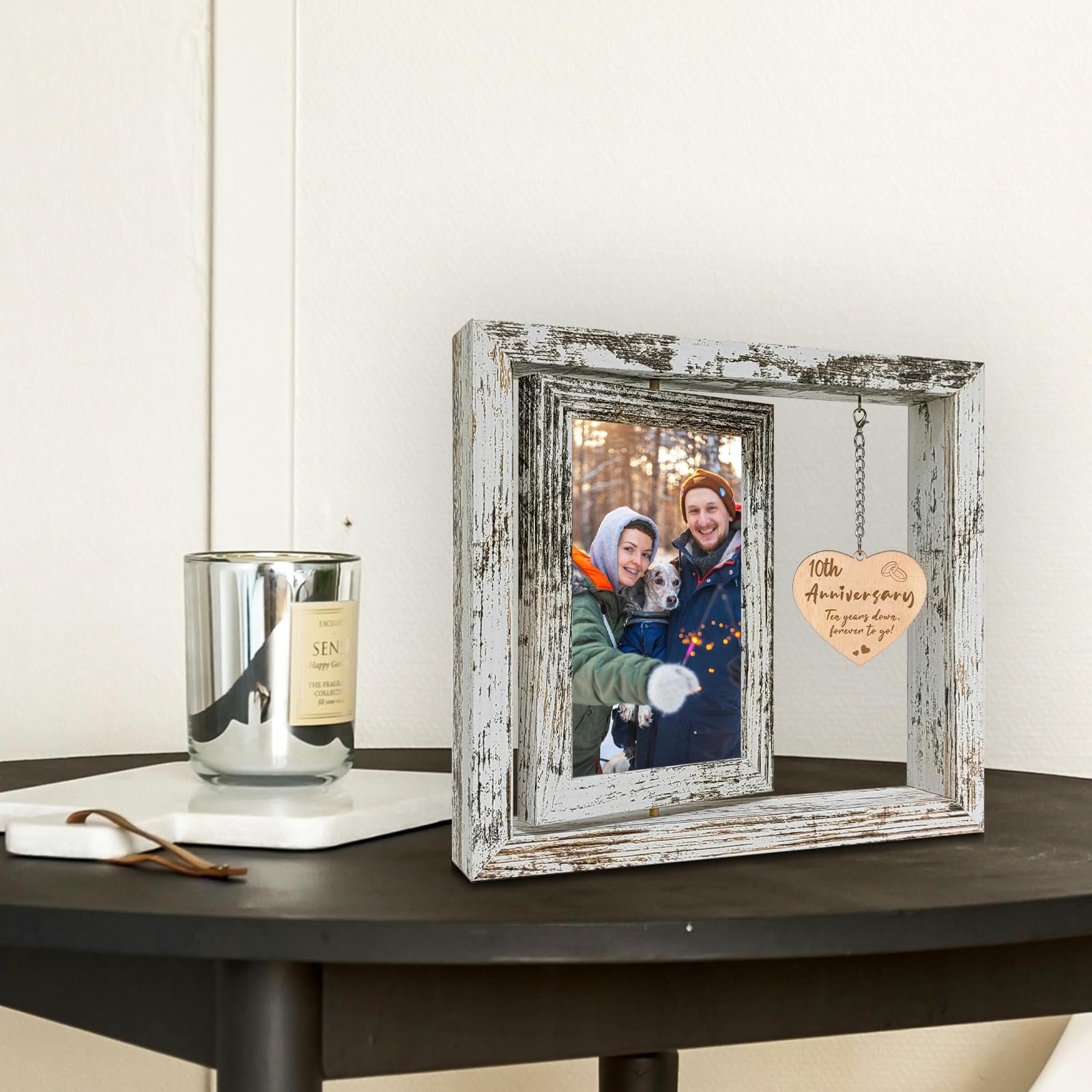 soruney 10 Year Anniversary Rotating Picture Frame for Wife, 10th Wedding Anniversary Photo Frame Gifts for Her Him Couples with