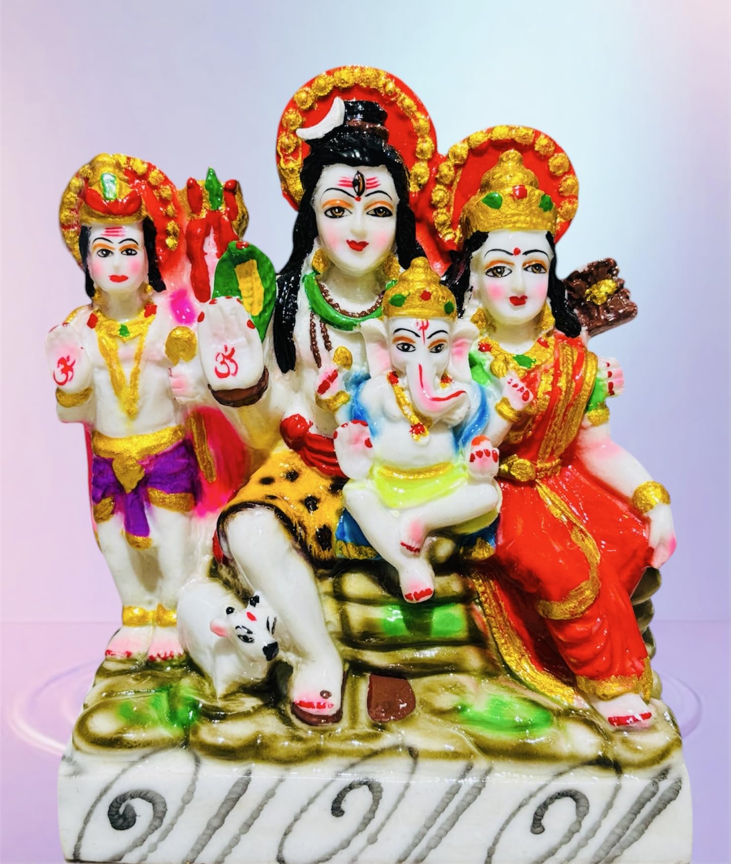 Stardom Mart Shiv Parivar Family Bhagwan Shiv Parvati Kartik Ganesh Ji With Nandi Ji Marble Dust Murti Washable Quality 6 Inch H