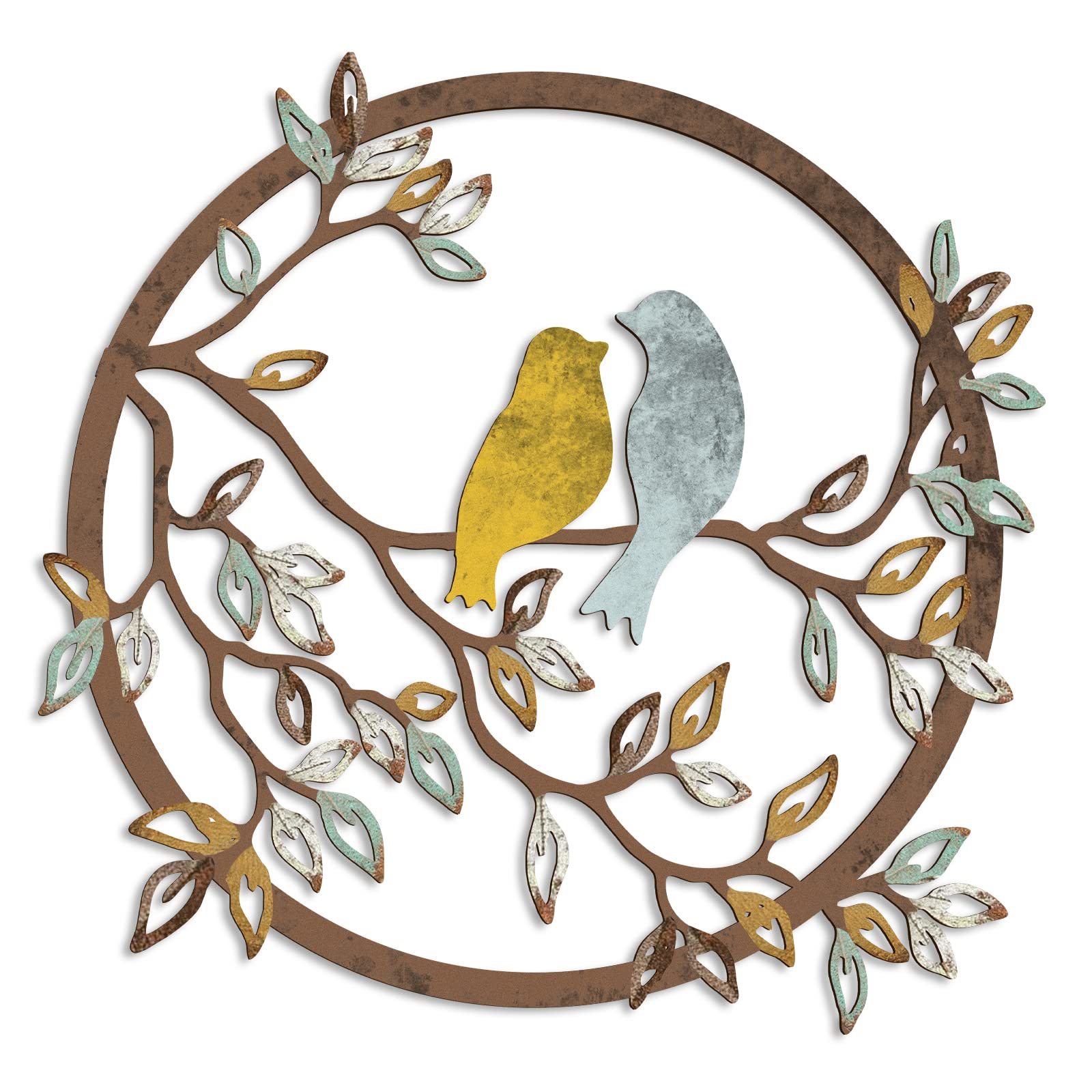 Ferraycle Metal Wall Art Bird on Tree Branch Silhouette Bird Hanging Ornament Porch Wall Decor for Living Room Outdoor Garden Be