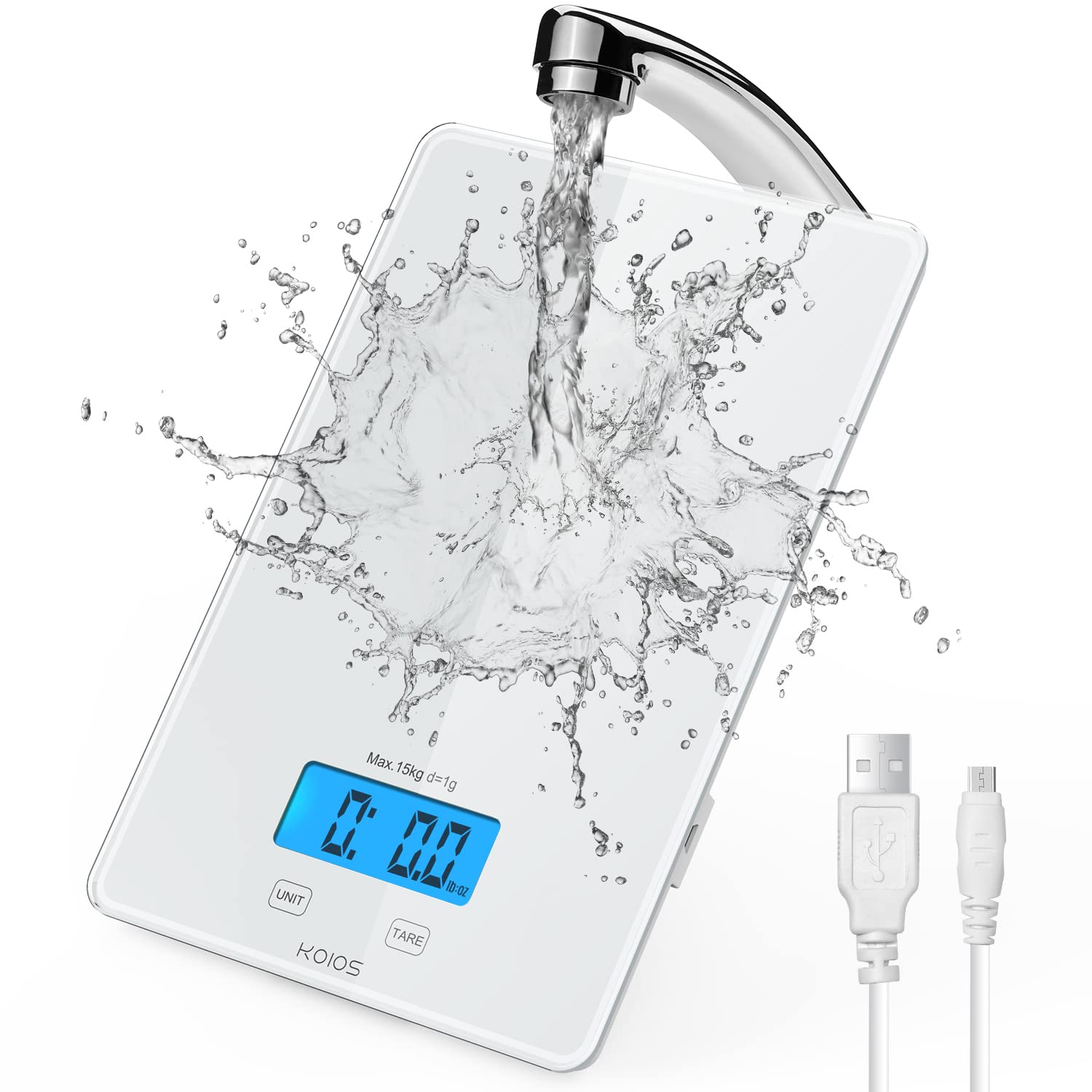 Koios Usb Rechargeable Food Scale, 33Lb/15Kg Kitchen Scale Digital Weight Grams And Oz For Cooking Baking, 1G/0.1Oz Precise Grad