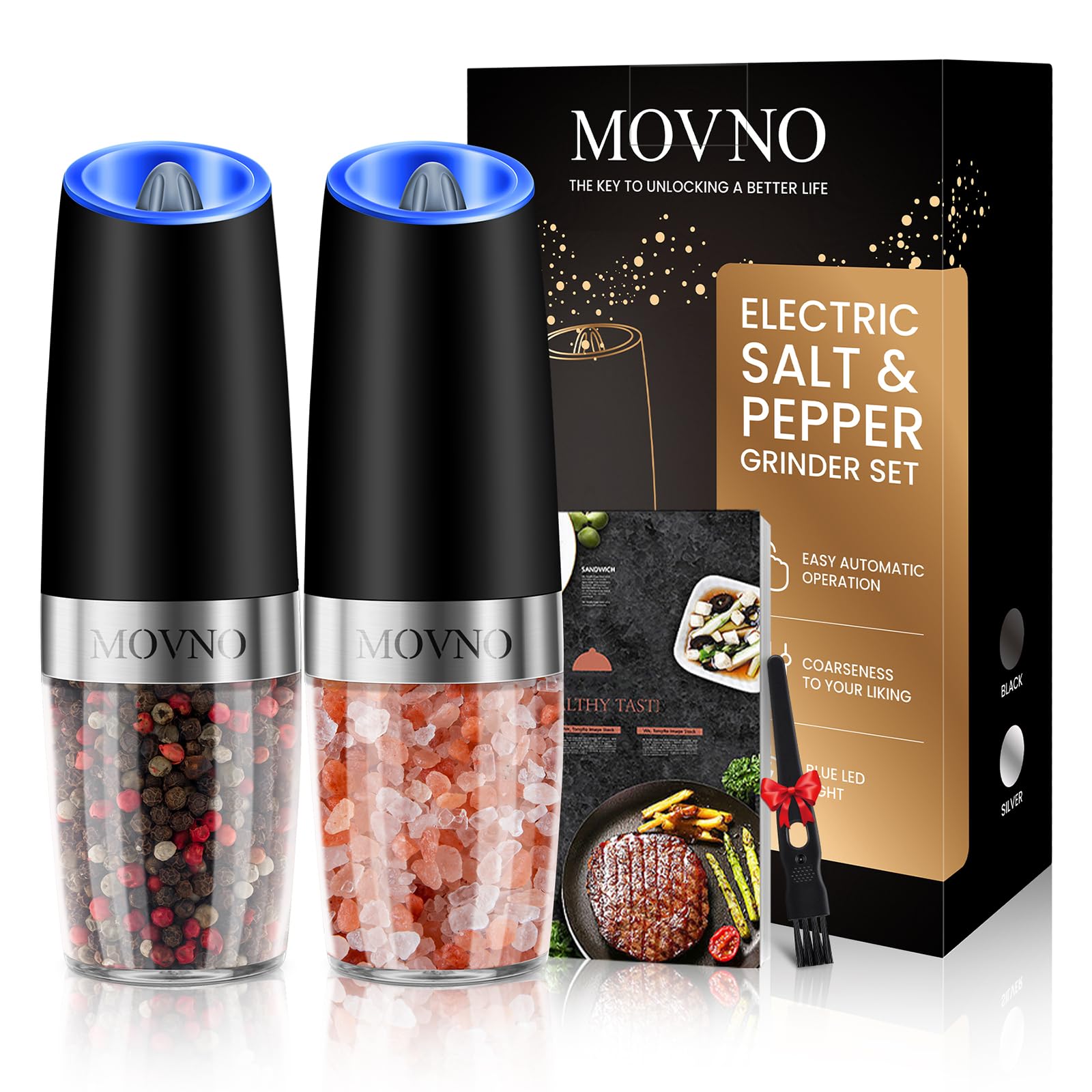 Gravity Electric Salt And Pepper Grinder Set, Battery Powered Led Light One Hand Automatic Operation, Adjustable Coarseness Mill