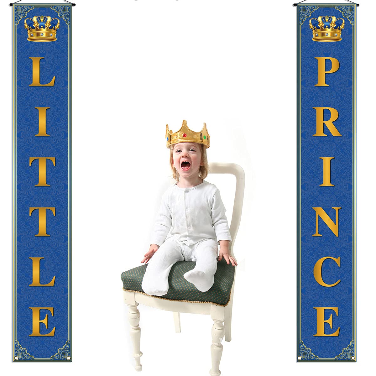 Royal Prince Baby Shower Decoration For Boy Little Prince Porch Banner Blue And Gold Little Prince Crown Royal Celebration Party