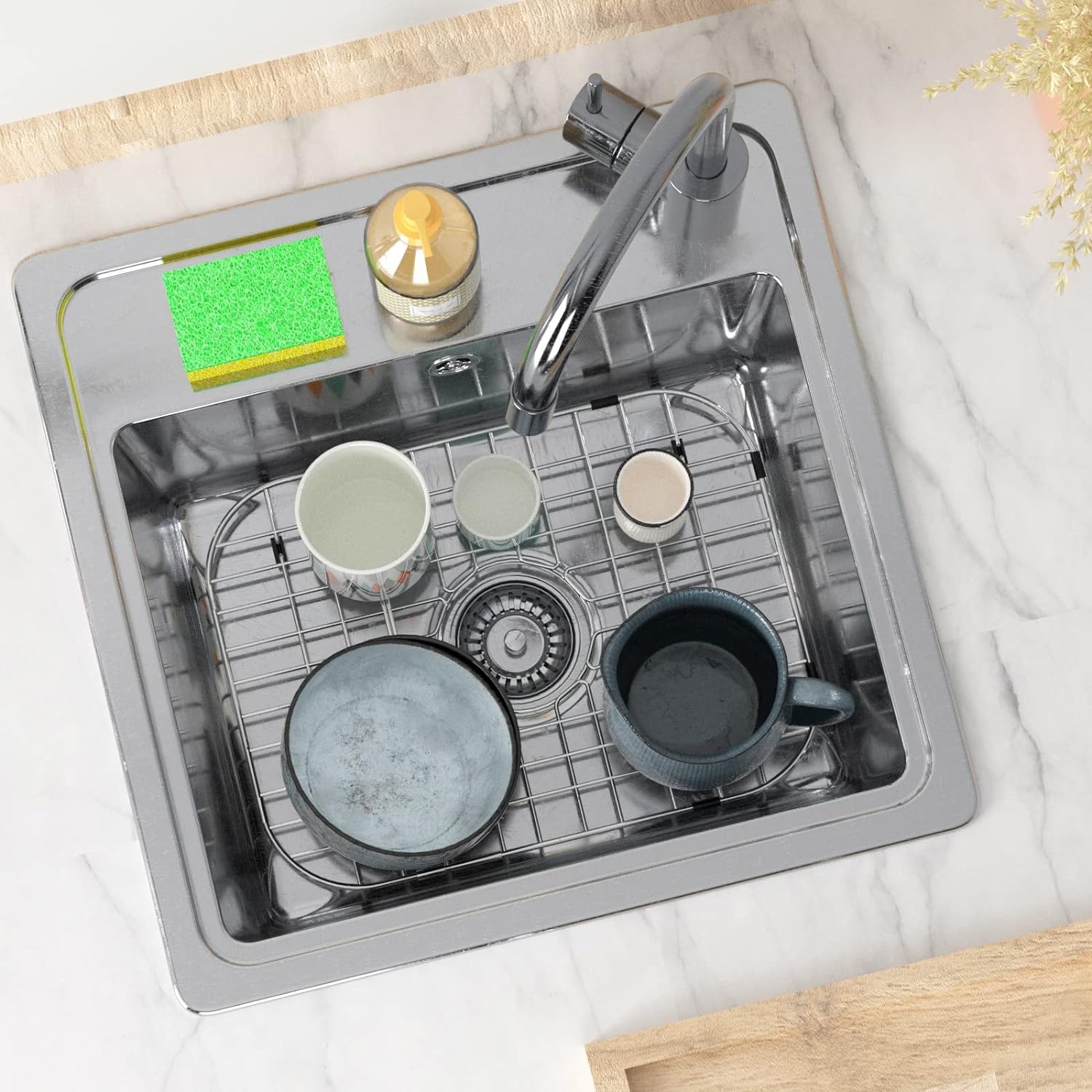 Alonsoo Sink Grid and Sink Rack Protectors  Stainless Steel 18-1/8'' L x 13-3/8'' Sink Grids for Bottom of Kitchen Sink Drain with Corner Radius  Stainless Steel