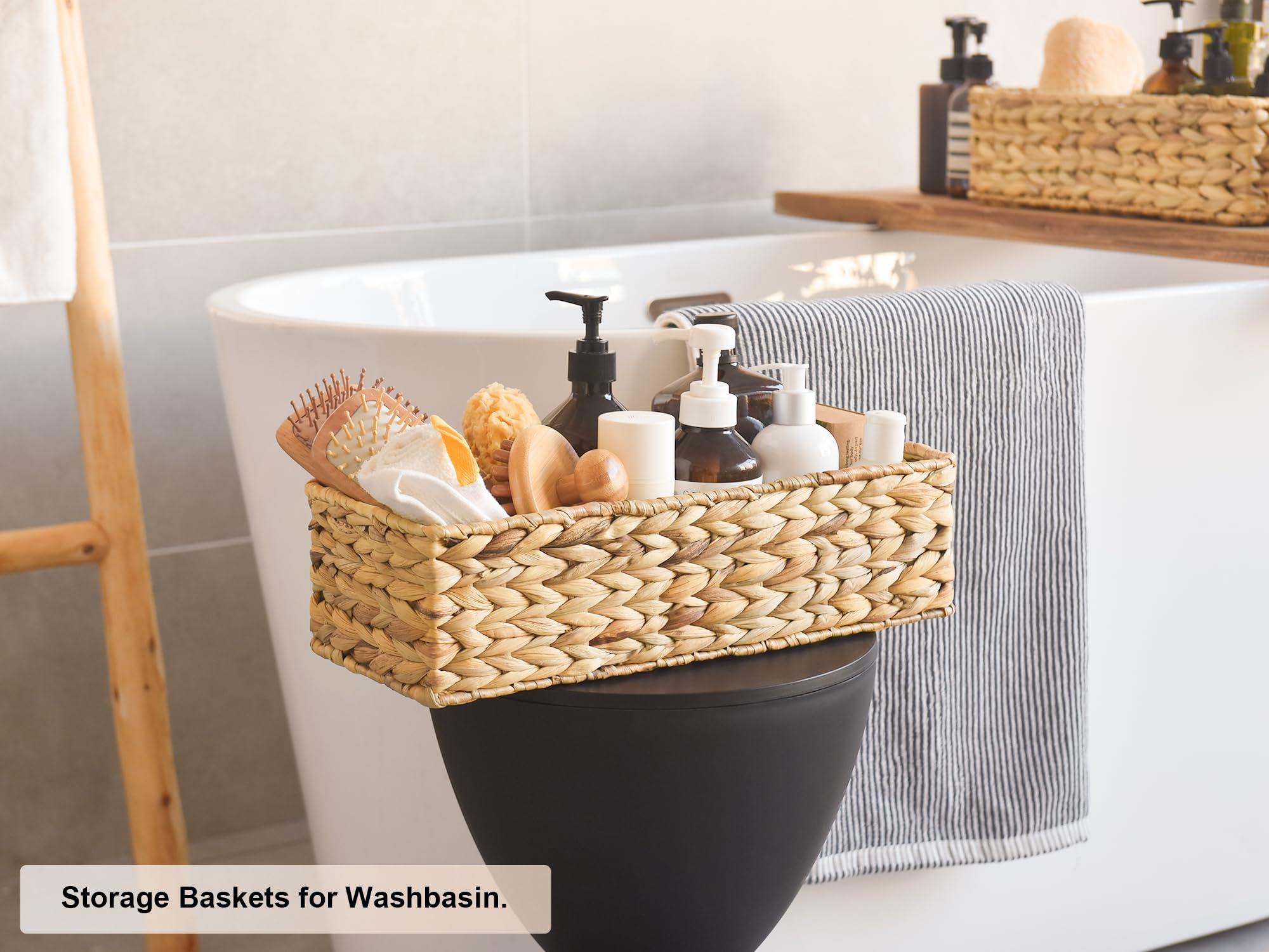 Storageworks Wicker Tank Topper Basket, Water Hyacinth Storage For Bathroom, 2 Pack