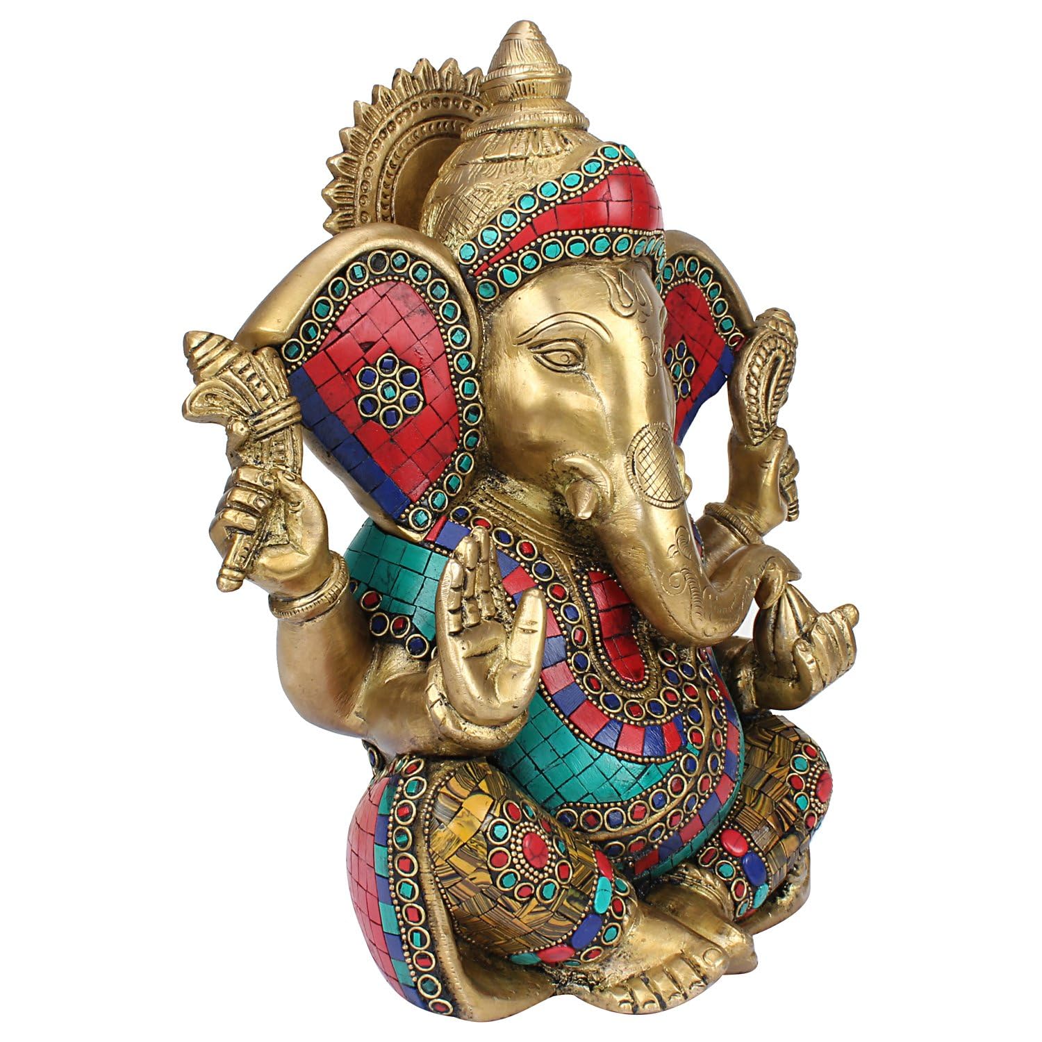 Apko Brass Ganesh Bhagwan Idol Sitting Posture Ganesha Statue Ganpati Murti For Home Entrance Dcor Diwali Gift With Multicolor S