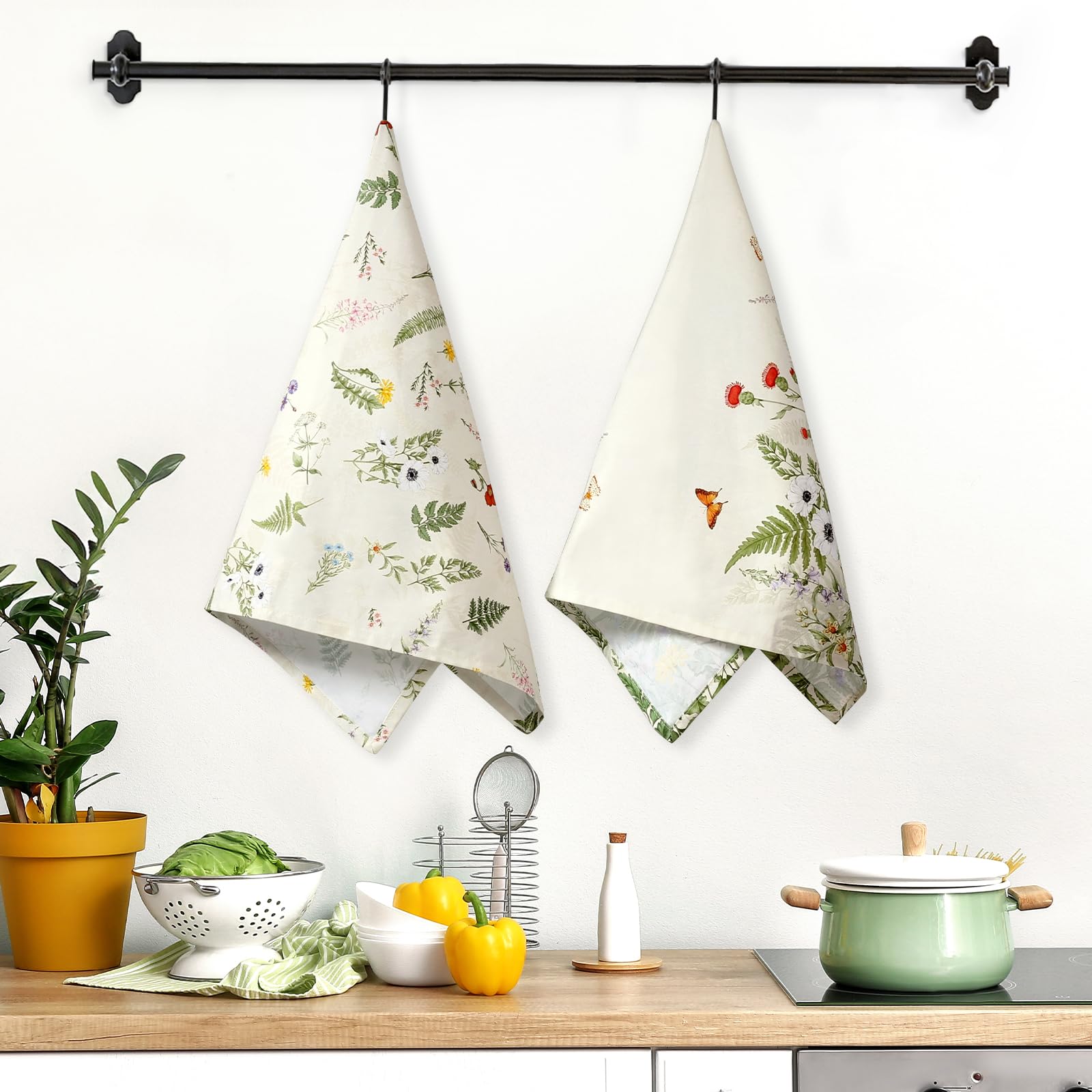 Arquiel Boho Grass Tea Towels, Cotton Kitchen Towel 18.9    27.5 Inch, Quick Drying Dish Cloth For Party Anniversary Holiday Dec