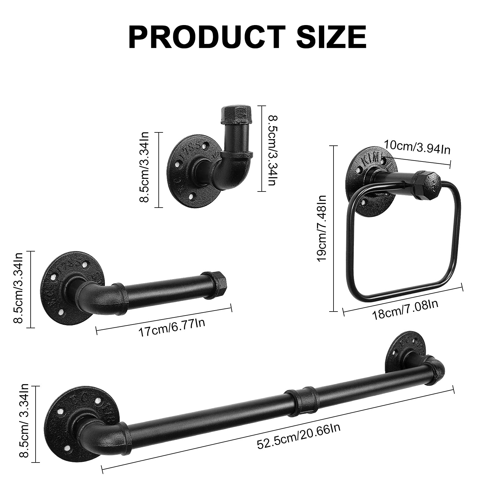 Jeasor 4-Pieces Industrial Pipe Bathroom Towel Ring Kit Diy Wall Mount Accessories Kit Includes Robe Hook Towel Bar And Towel Ri