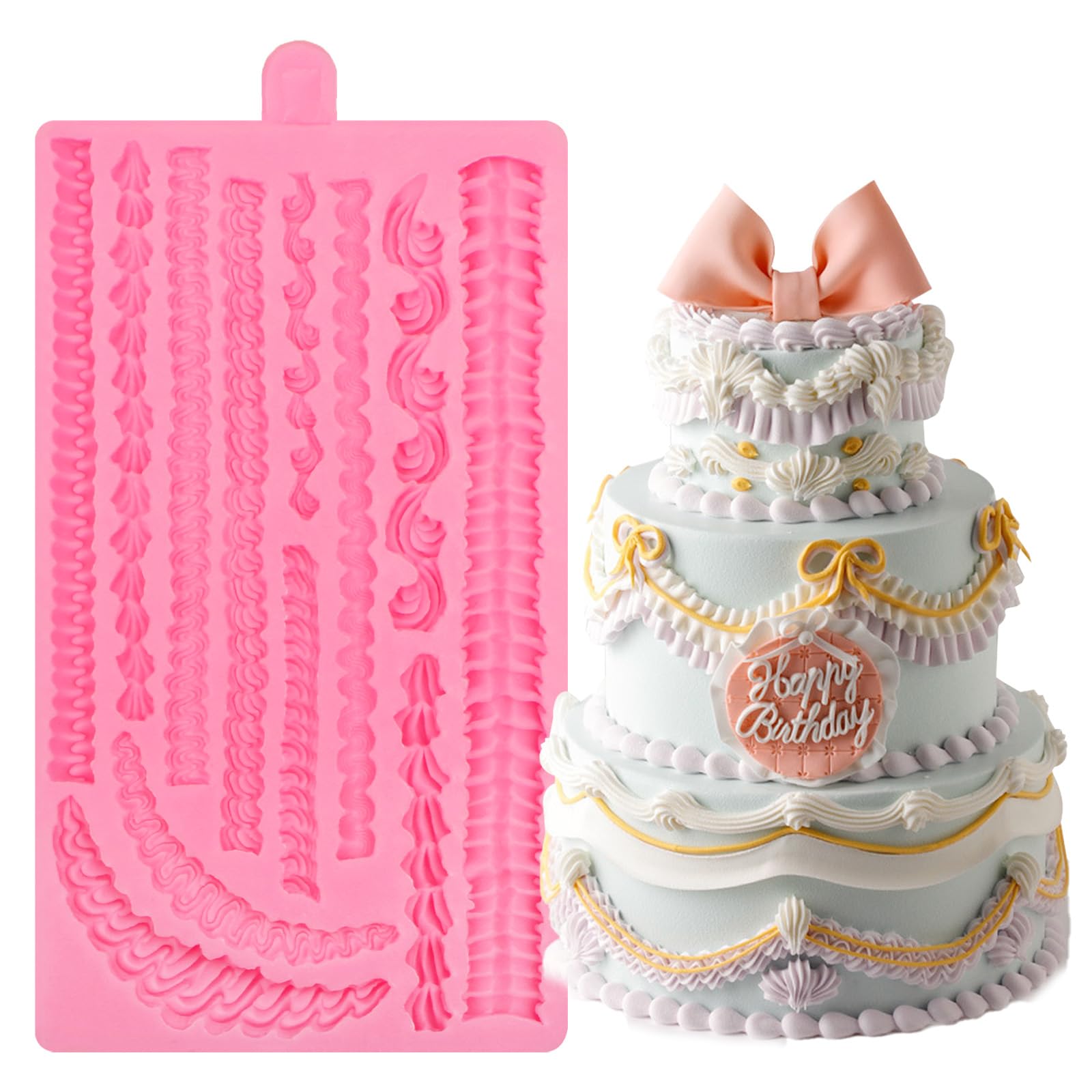 Lambeth Cake Border Fondant Molds, Whipped Cream Shaped Silicone Molds, Cake Decoration Chocolate Baking Molds for Cupcake Toppe