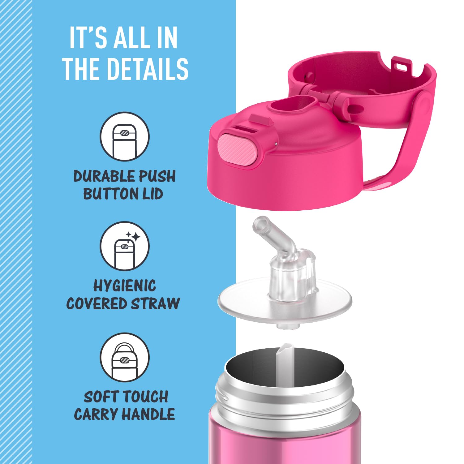 Thermos Funtainer Water Bottle With Straw - 12 Ounce, Pink - Kids Stainless Steel Vacuum Insulated Water Bottle With Lid