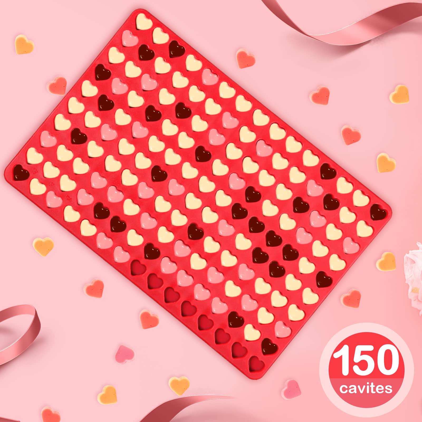 Webake Mini Heart Mold, 150 Cavities Heart Mould Silicone Gummy Candy Chocolate Mold Baking Tray For Homemade Treats Valentine'S