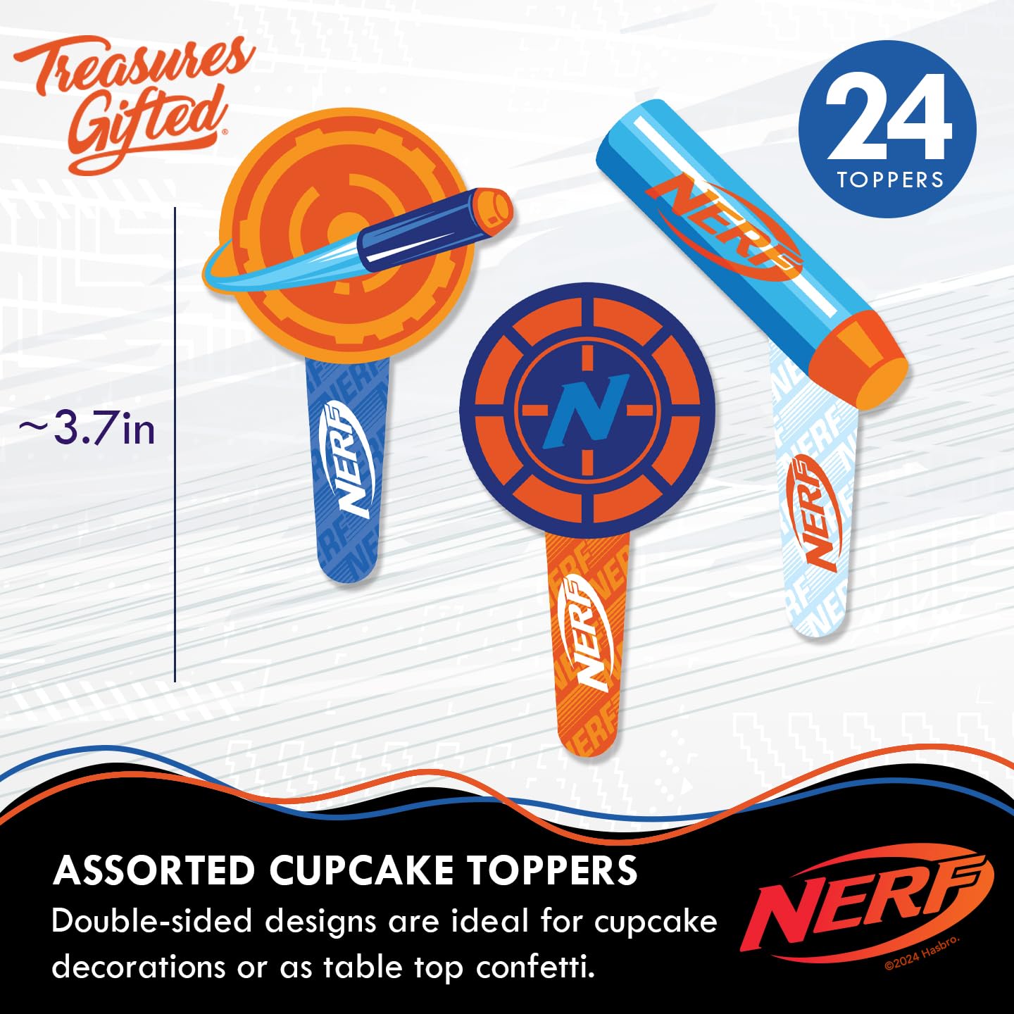 Treasures Gifted 24Ct Officially Licensed Nerf Cupcake Topper & Wrappers - Nerf Cake Decorations - Nerf Birthday Party Supplies