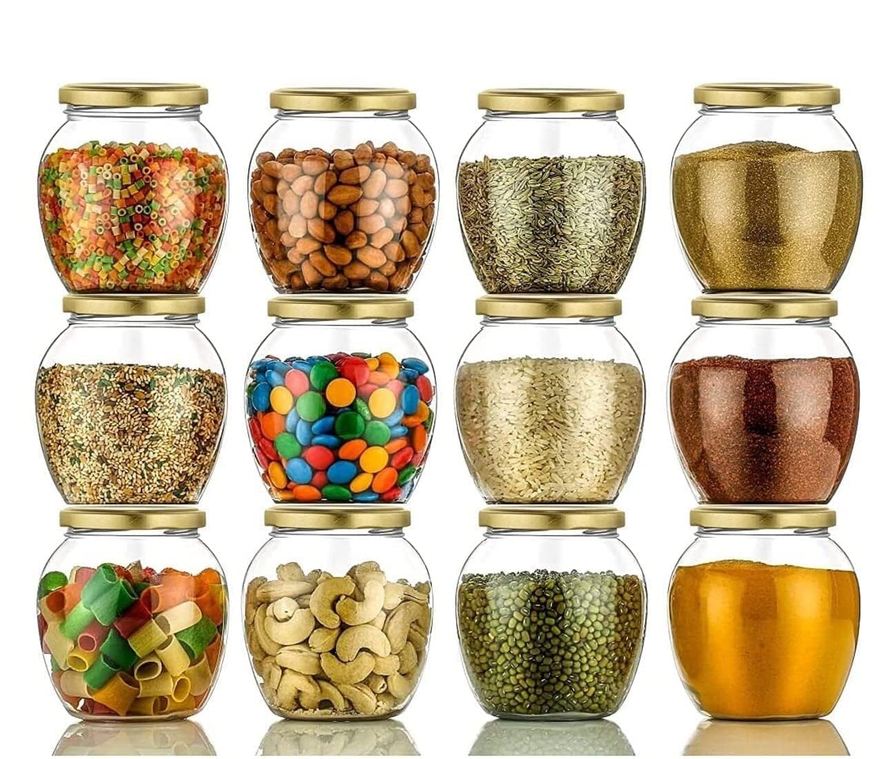 Ragyula Matka Glass Jar Set Of Air Tight Golden Lid 350 Ml To Store Spices, Pickle And Dry Fruit  350 Ml Glass Tea Coffee & Sug