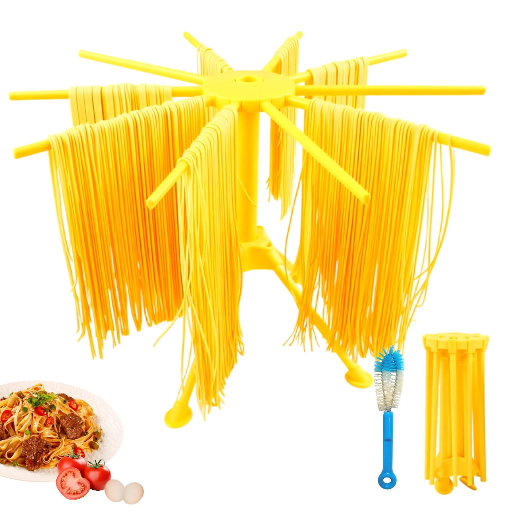 Collapsible Pasta Drying Rack, 10-Arm Foldable Noodle Dryer for Fresh Homemade Spaghetti Fettuccine, BPA-Free Plastic Pasta Hold