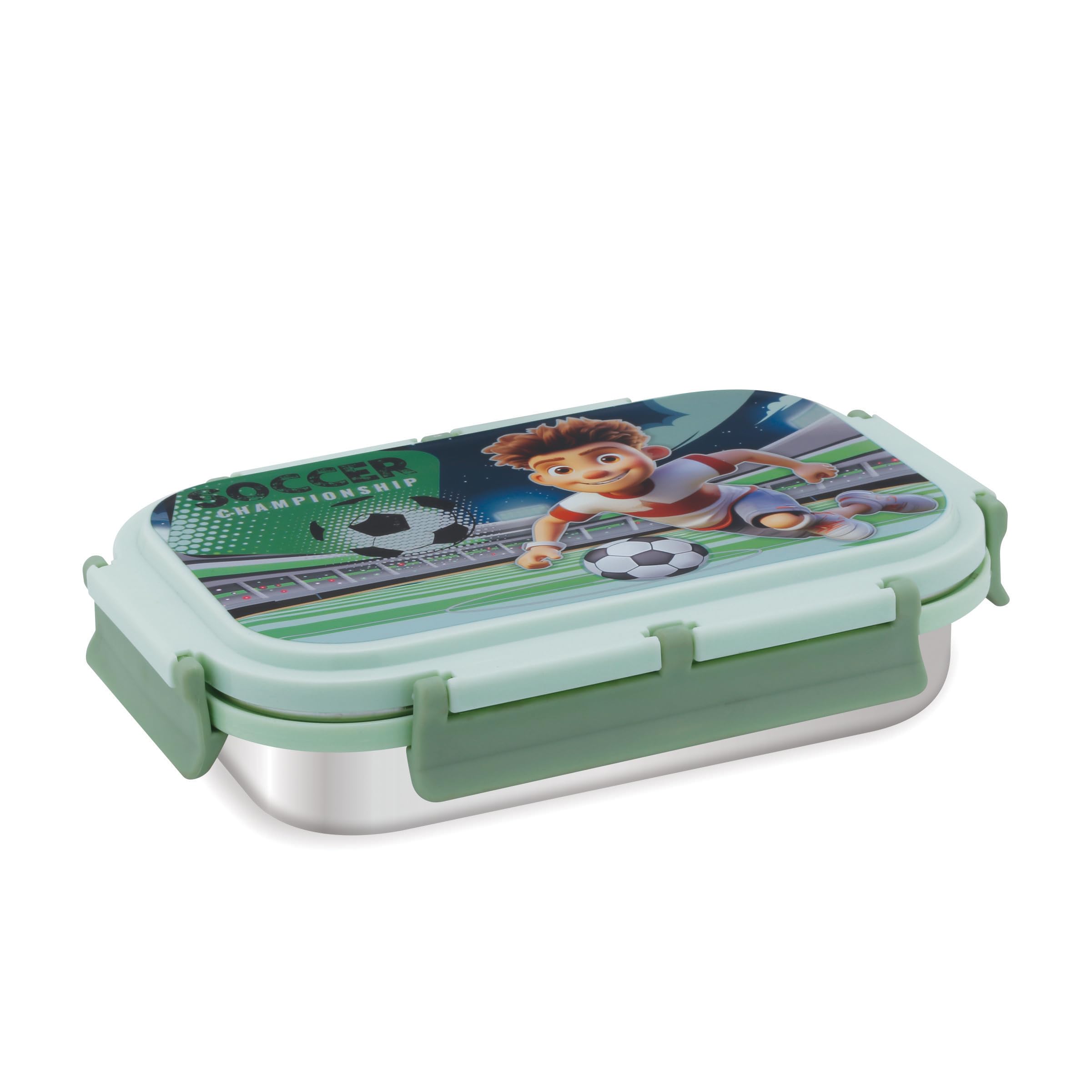 Attro Uranus Stainless Steel Lunch Box With 1 Small Container & Spoon Eyecatchy Soccer Playing Print Bpa Free Food Grade-700Ml+1