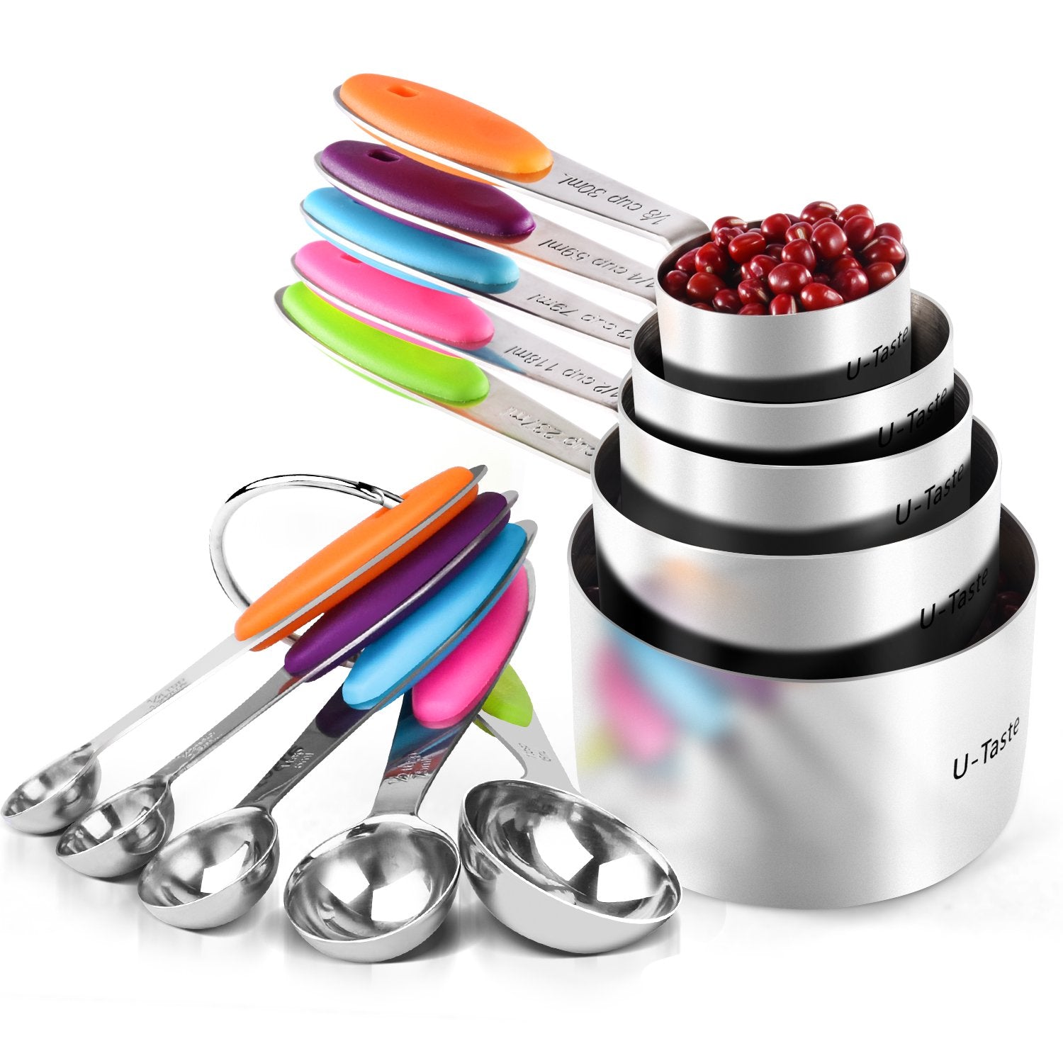 Measuring Cups : U-Taste 18/8 Stainless Steel Measuring Cups And Spoons Set Of 10 Piece, Upgraded Thickness Handle (Multicolors)
