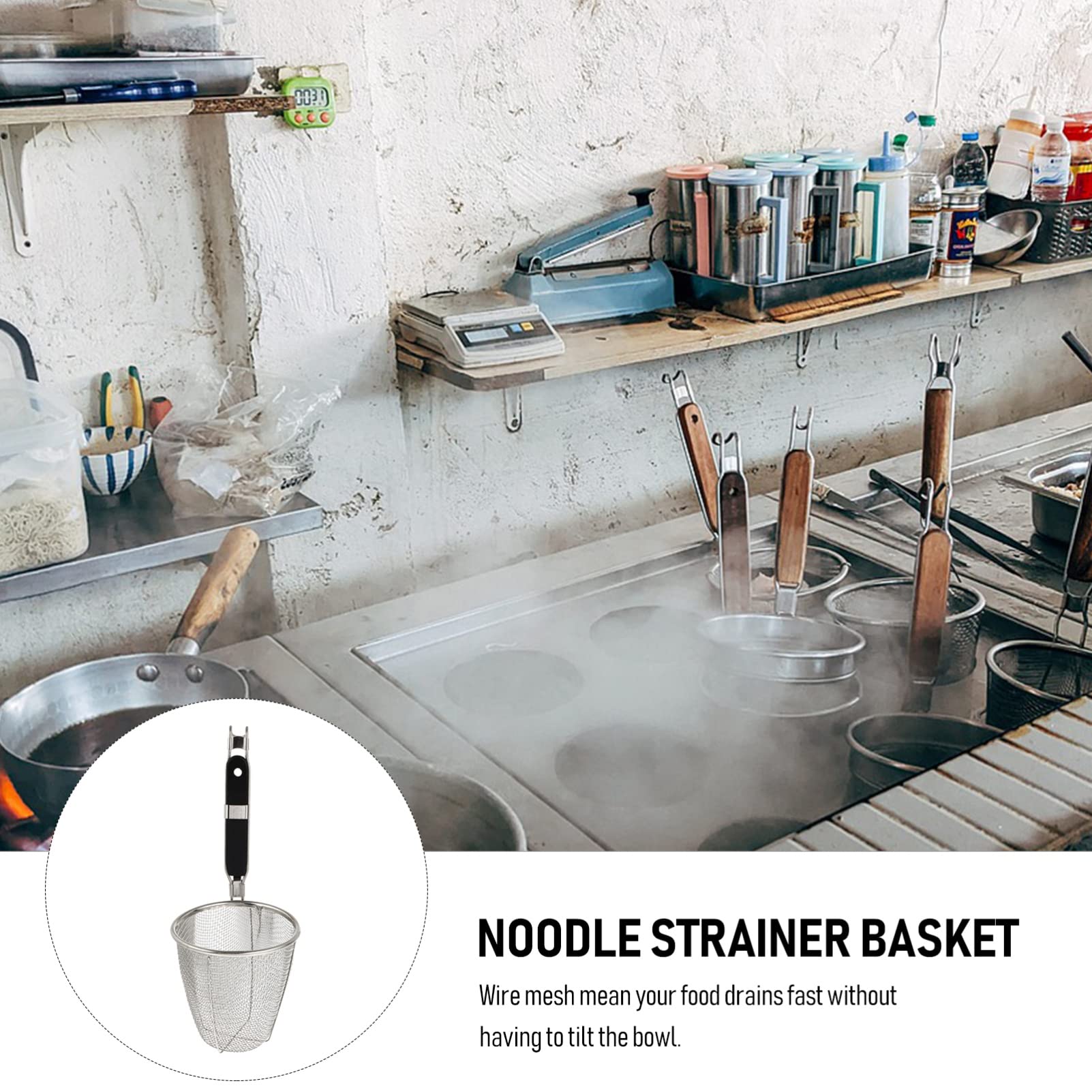 Kichvoe Mesh Spider Strainer, Width 5.5Inch Stainless Steel Pasta Basket Noodle Strainer With Handle For Pasta, Ramen, Dumpling,