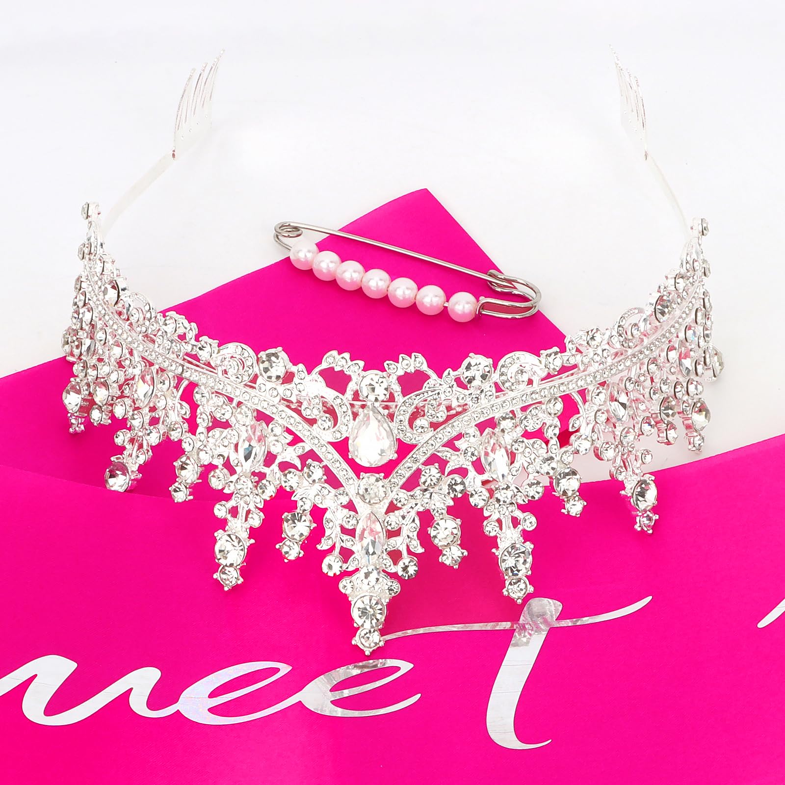 Casoty 16Th Birthday Sash And Tiara For Girls, 16Th Birthday Decorations For Girls, Sweet 16 Glitter Sash And Tiara Set With Pea