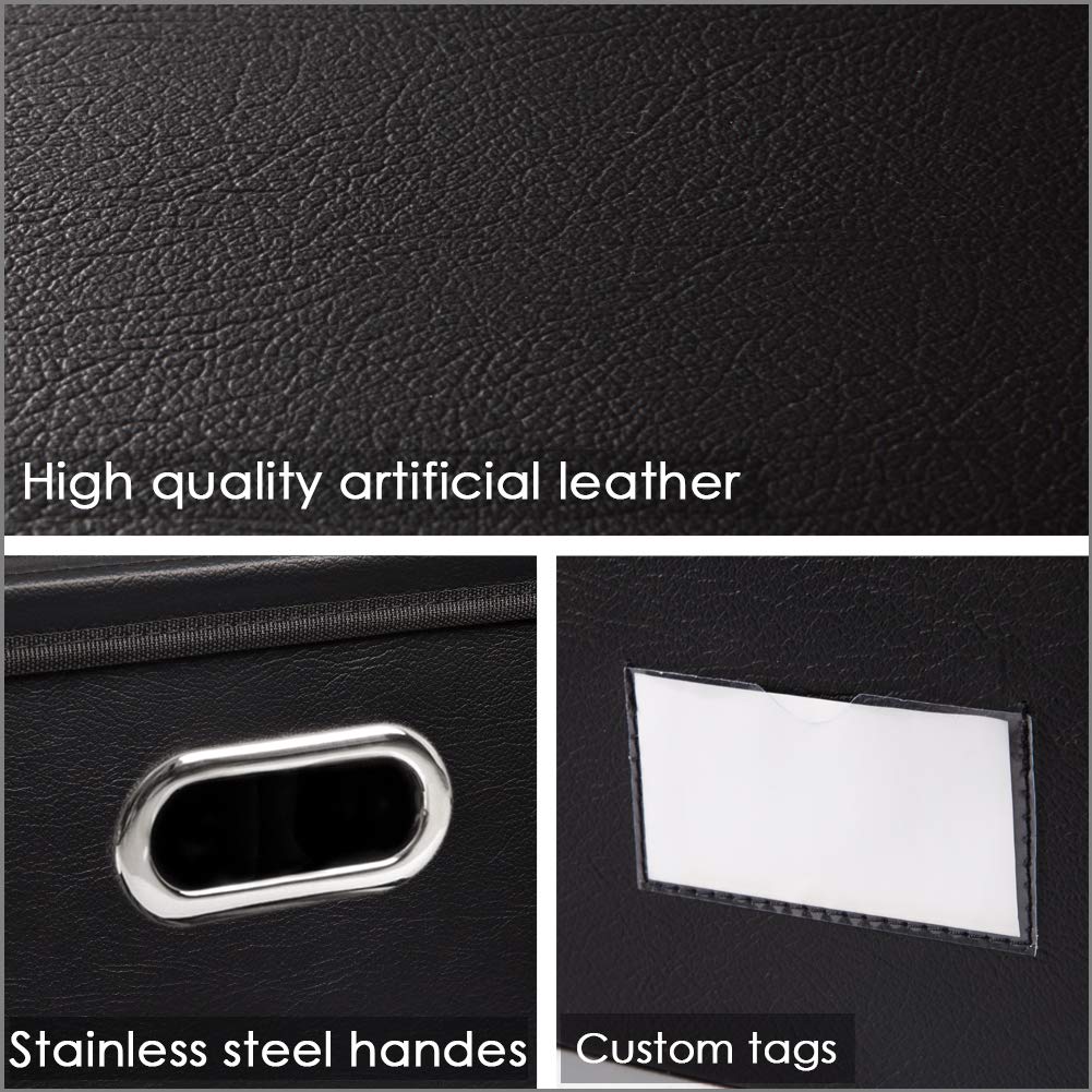 Prandom Large Foldable Storage Bins With Lids [3-Pack] Leather Fabric Collapsible Storage Boxes Organizer Containers Baskets Cub