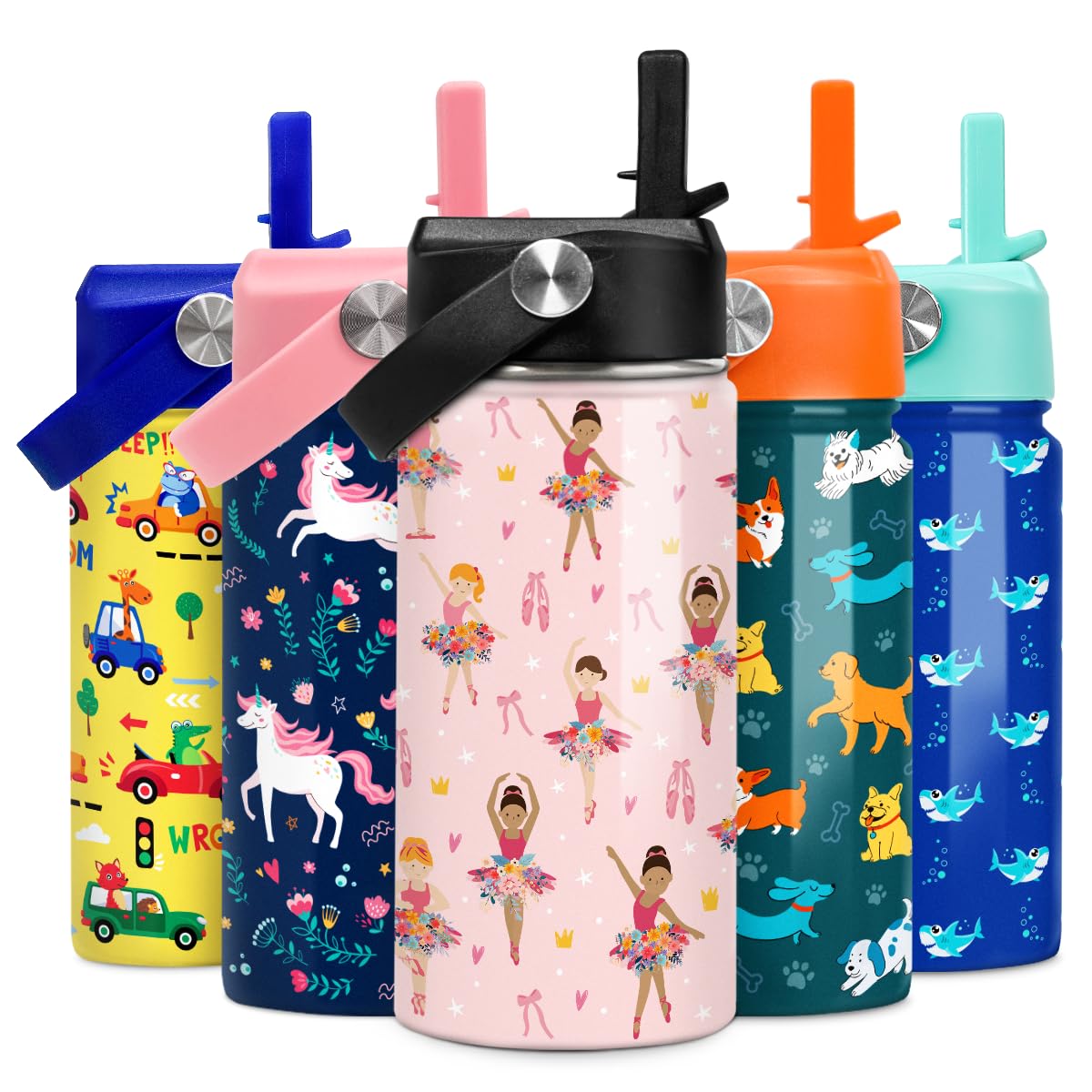 Kids Water Bottle Ballet Water Bottles 12Oz With Straw Insulated Stainless Steel Travel School Tumbler Double Wall Vacuum Cup Fo