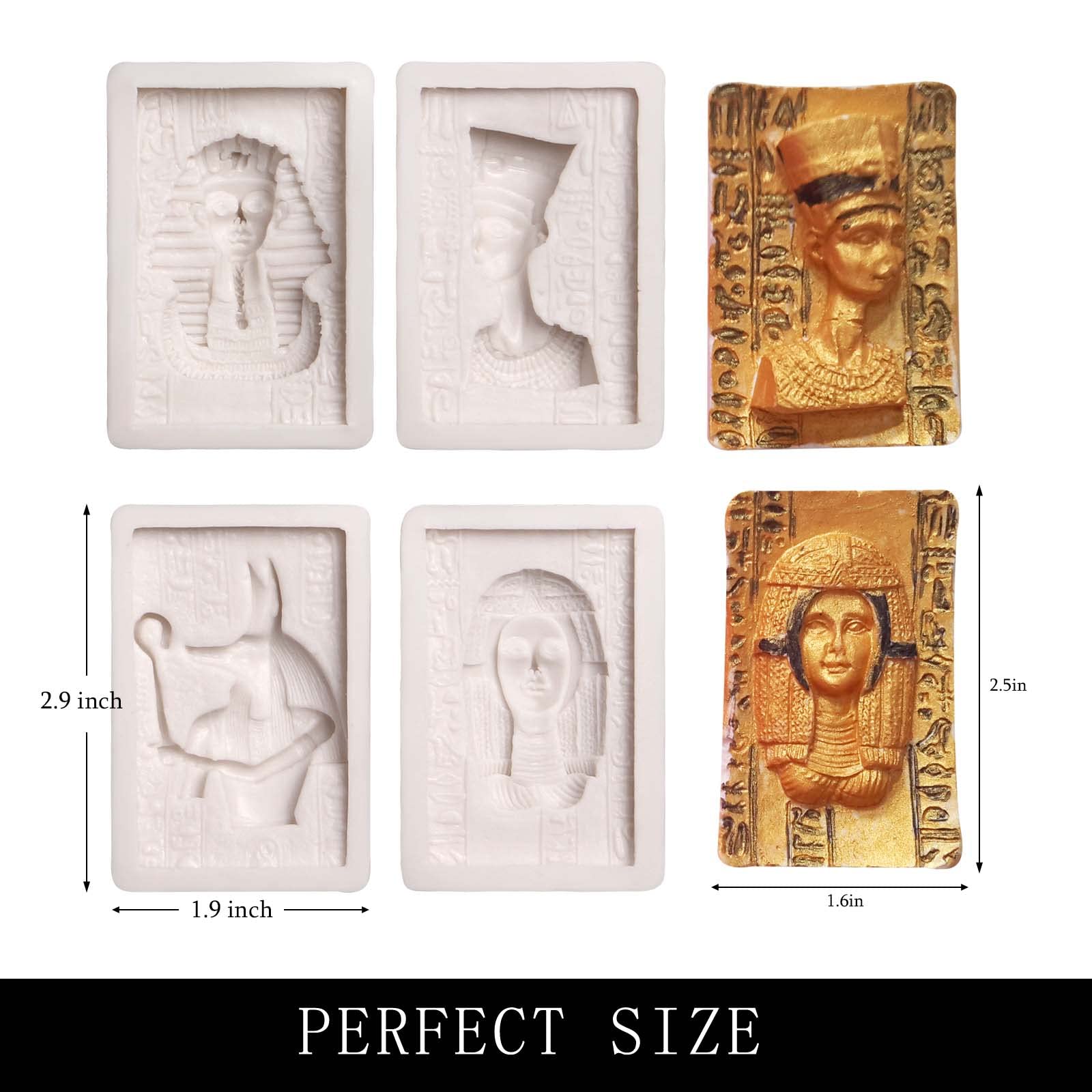 Egyptian Silicone Fondant Molds, 4 Packs Pharaoh Sphinx Mummy Silicone Chocolate Molds For Baking Cake Decoration, Cupcake Toppe