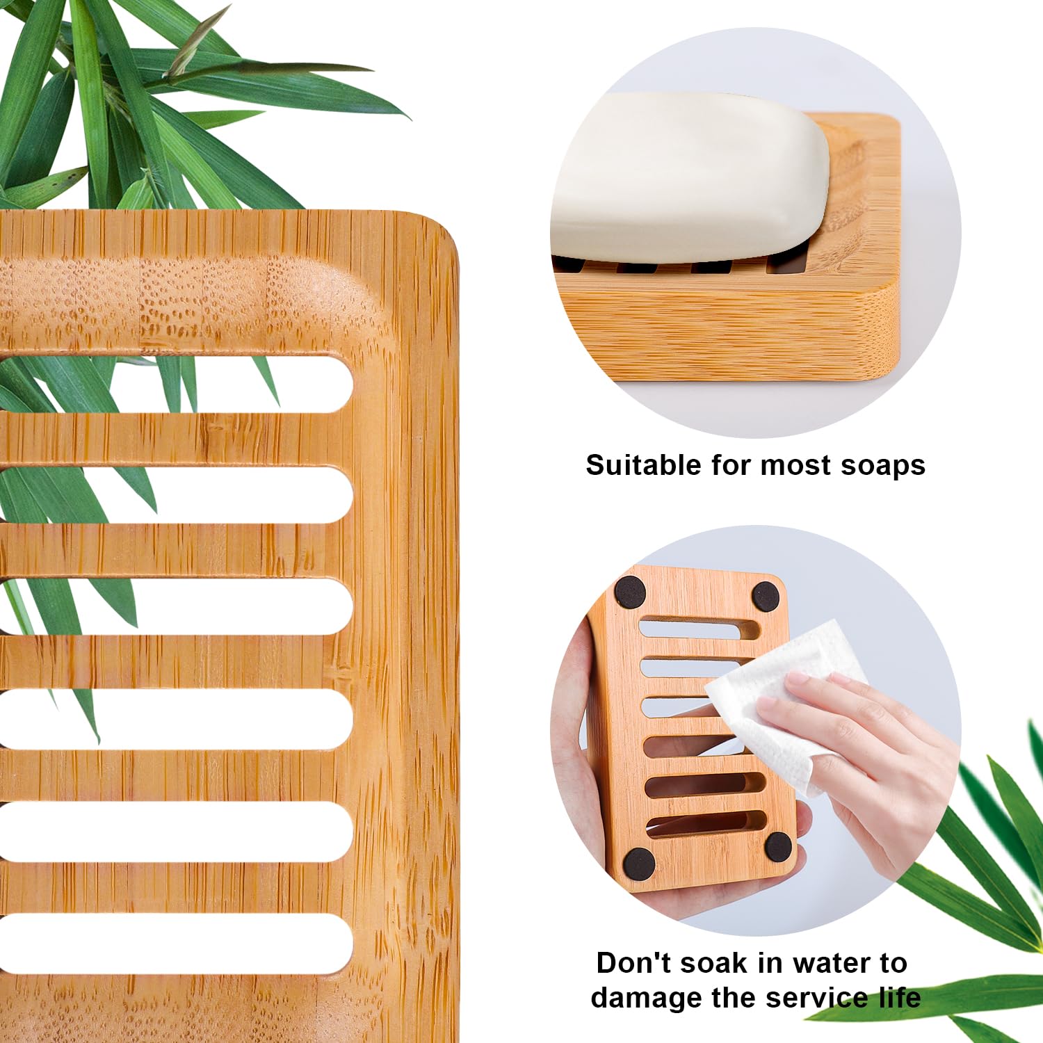 Bonumvita Bamboo Soap Dish Self-Draining Soap Bar Holder Non-Slip Soap Saver For Bar Soap Wooden Soap Trays Used In Bathroom Kit