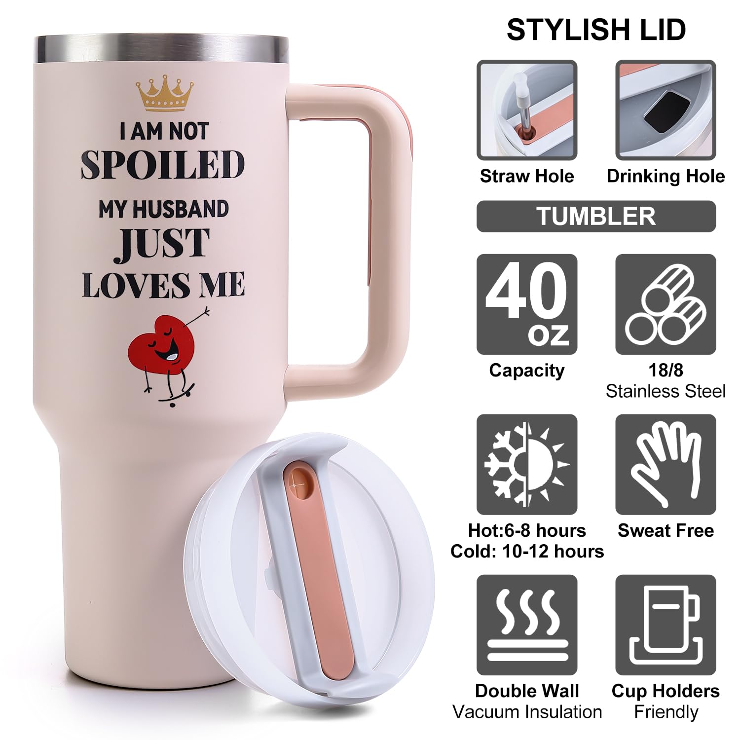 VoziSpace Gifts for Wife from Husband, Wife Tumbler with Handle 40oz - Wife Birthday Gifts Travel Coffee Cup - Mothers Day Anniv