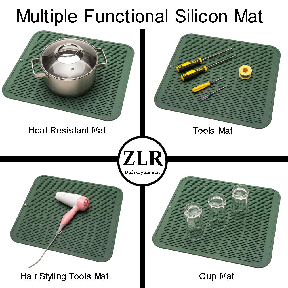 Zlr Silicone Dish Drying Mat For Kitchen Counter Xl - Multi Usage Eco Friendly Drying Matt Kitchen Counter - Easy To Clean Heat