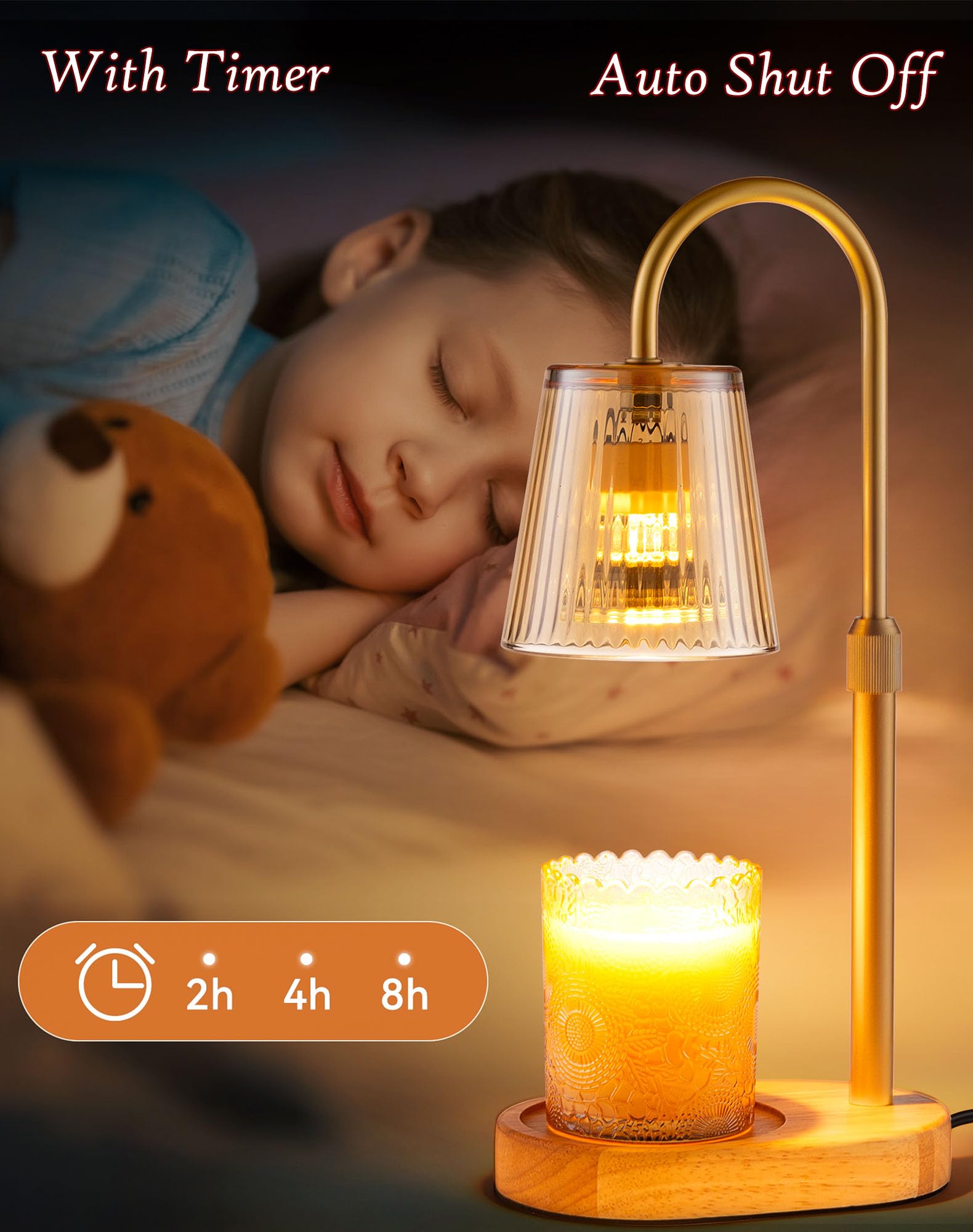 Adjustable Candle Warmer Lamp with Timer - Electric Light Wax Warming Dimmable Flameless Top Melter Heater Melting Heating Heigh
