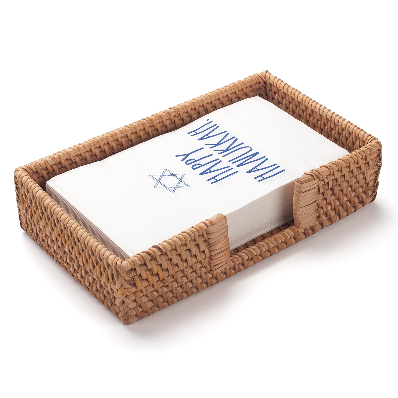 Rattan Napkin Holder Rectangle Woven Flat Napkin Basket Tray For Tables 9.5'' X 5.5'' X 2'' (Rectangle)