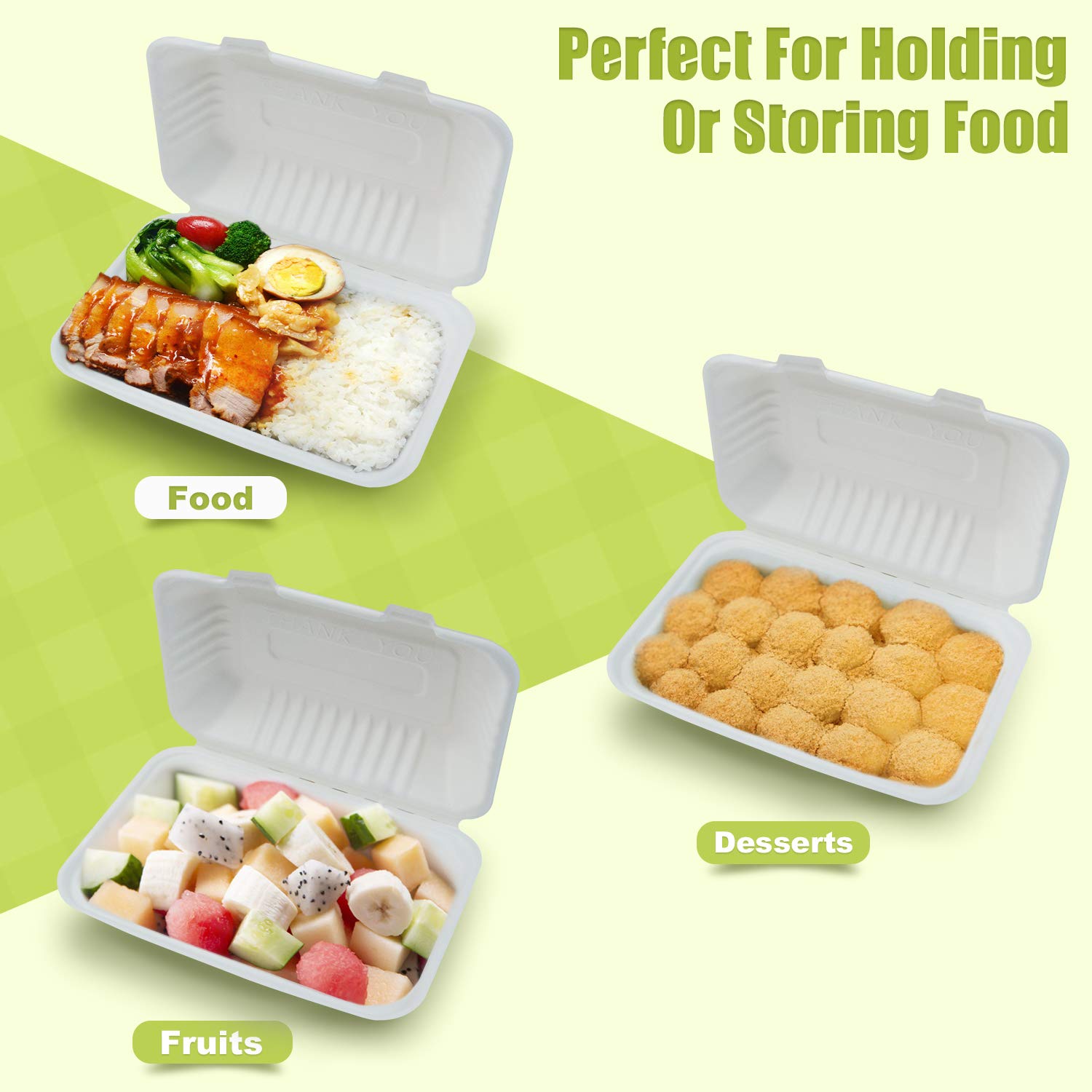 Green Earth 9X6X3 Inch, 125-Count, 1-Compartment, Compostable Clamshell, Natural Bagasse (Sugarcane Fiber), Take-Out Food Boxes
