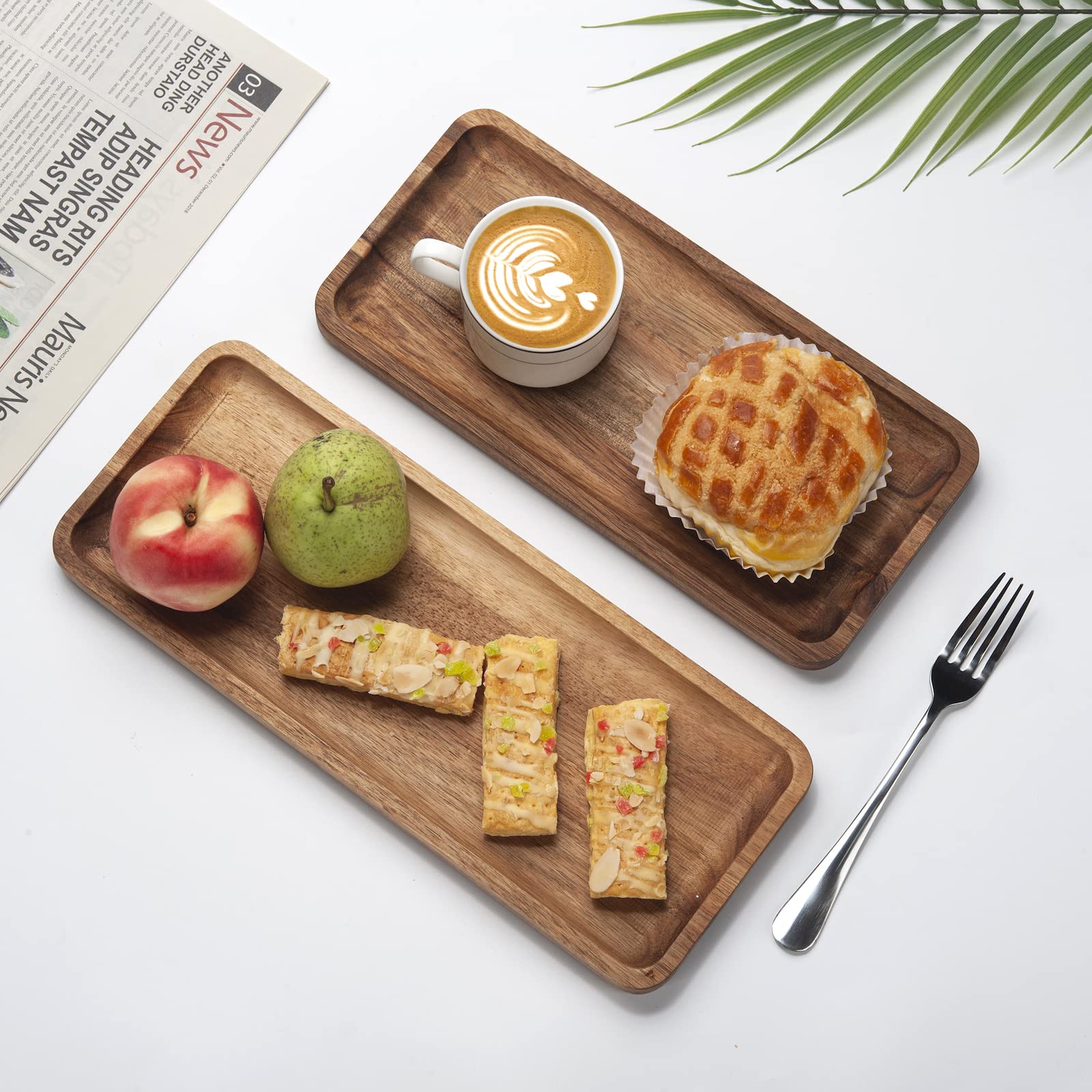 Bathroom Vanity Tray, Acacia Wood Counter Tray, Toilet Tank Tray, Appetizer Charcuterie Snack Serving Board, 13.8 X 5.5 X 0.8 In