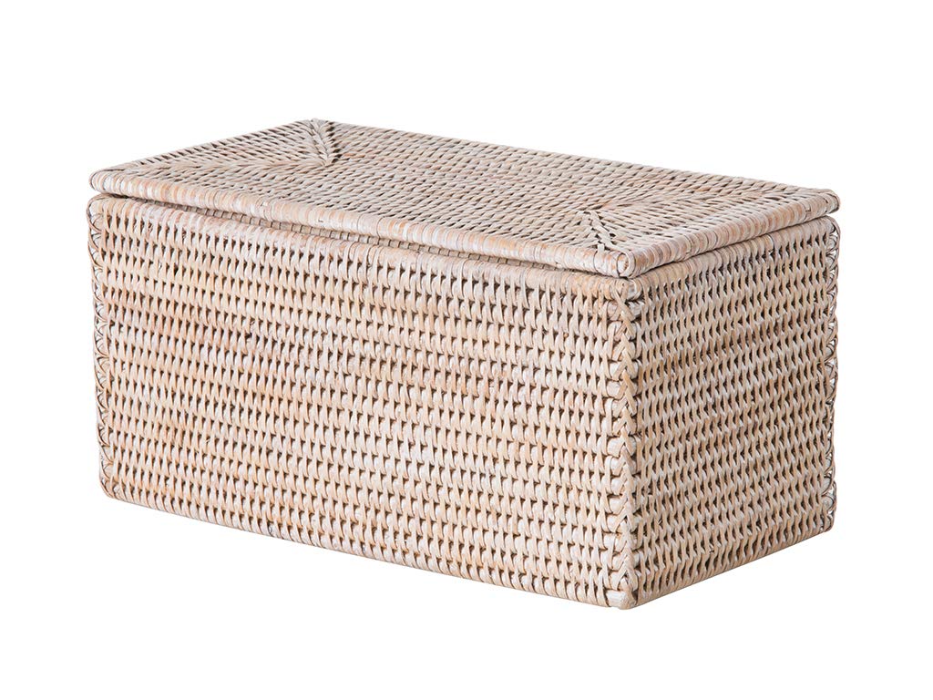 Kouboo La Jolla Rectangular Rattan Box, White-Wash Toilet Roll Storage Basket (1030101)