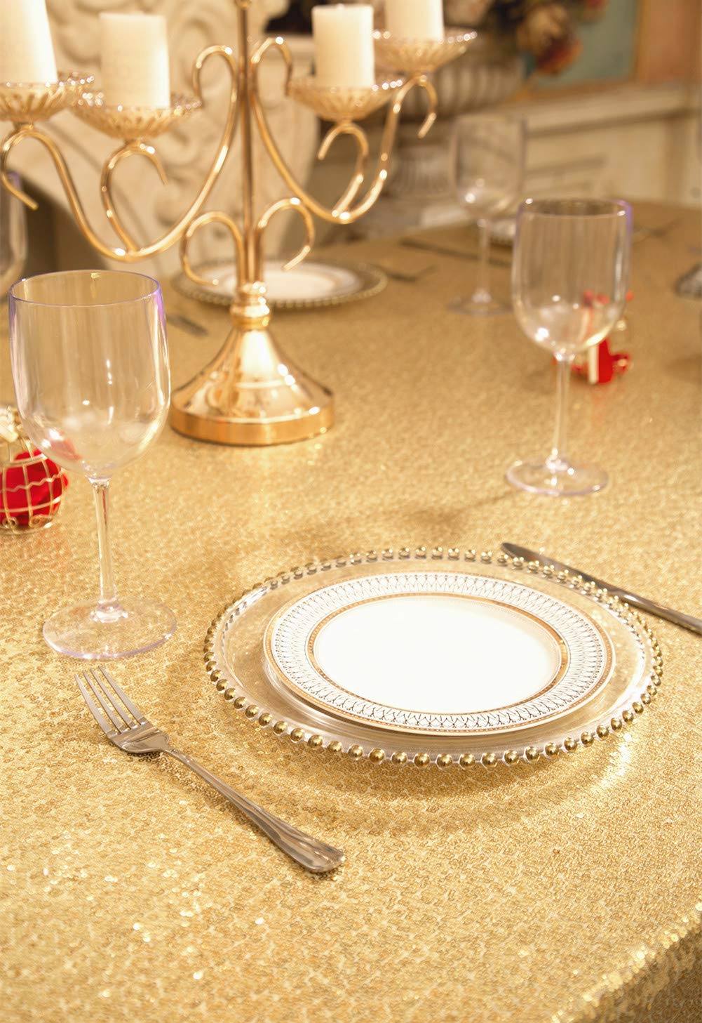 Squarepie Sequin Tablecloth Rectangular 50 X 72 Inch Gold Reflect Lights Bling Sparkly Table Linen For Wedding Party